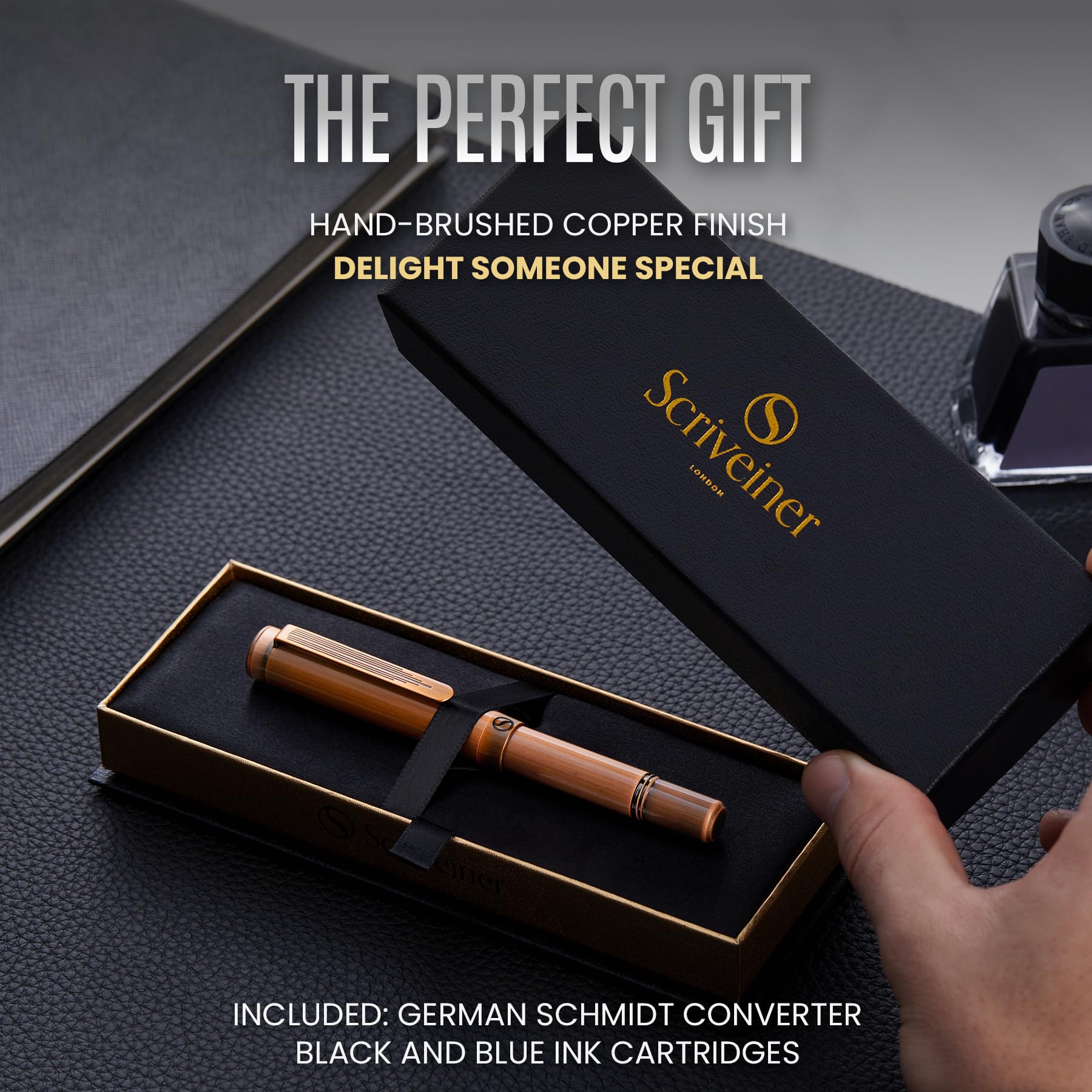 Scriveiner Luxury EDC Fountain Pen (Medium), Stunning Heavy Brass Pocket Pen, Hand Brushed Copper Finish - Image 3
