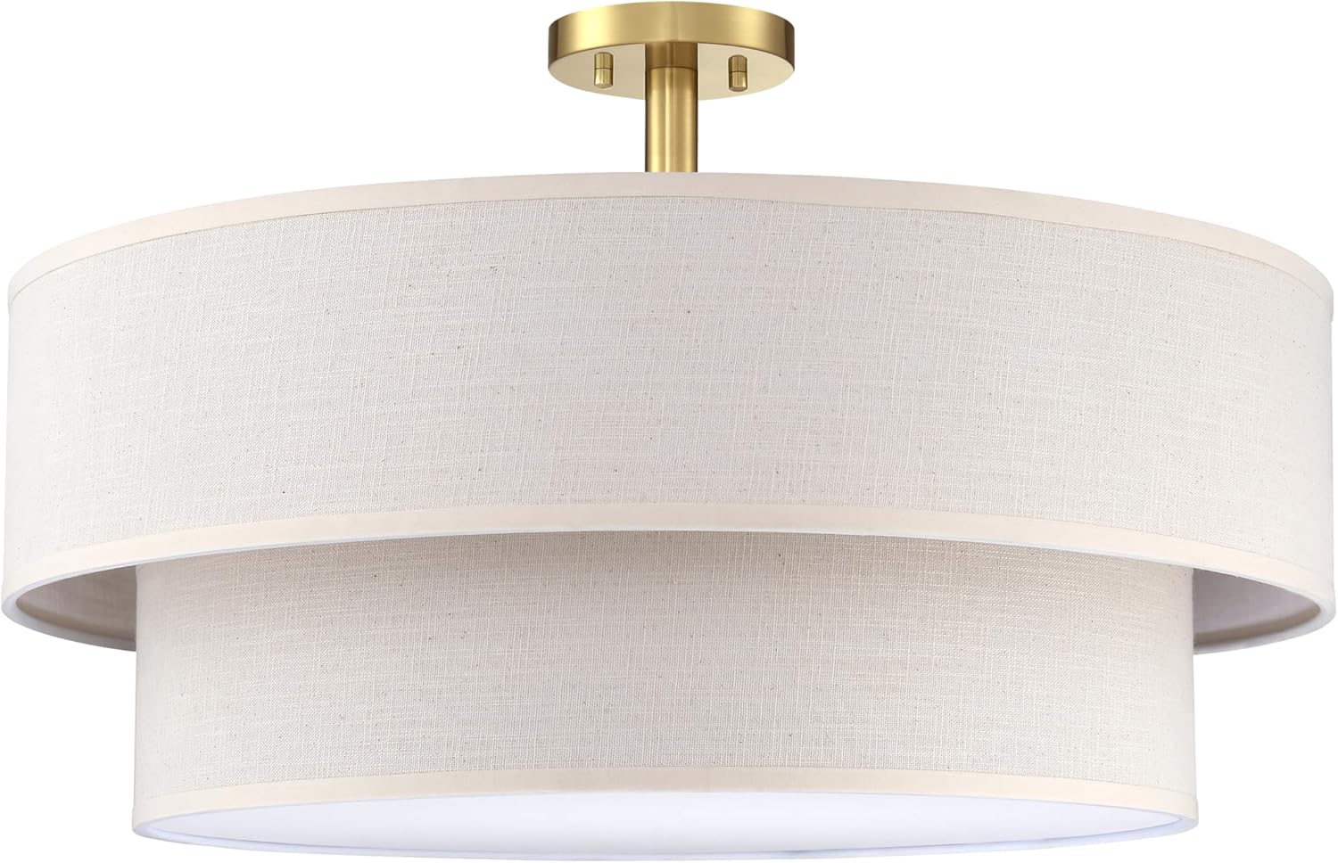 5 Light Semi Flush Mount Close to Ceiling Light Fixture,Cream Linen Fabric Shade Brushed Bronze Finish 22 inch for Bedroom,Living Room,Dining Room Hallway 22 Inch Gold