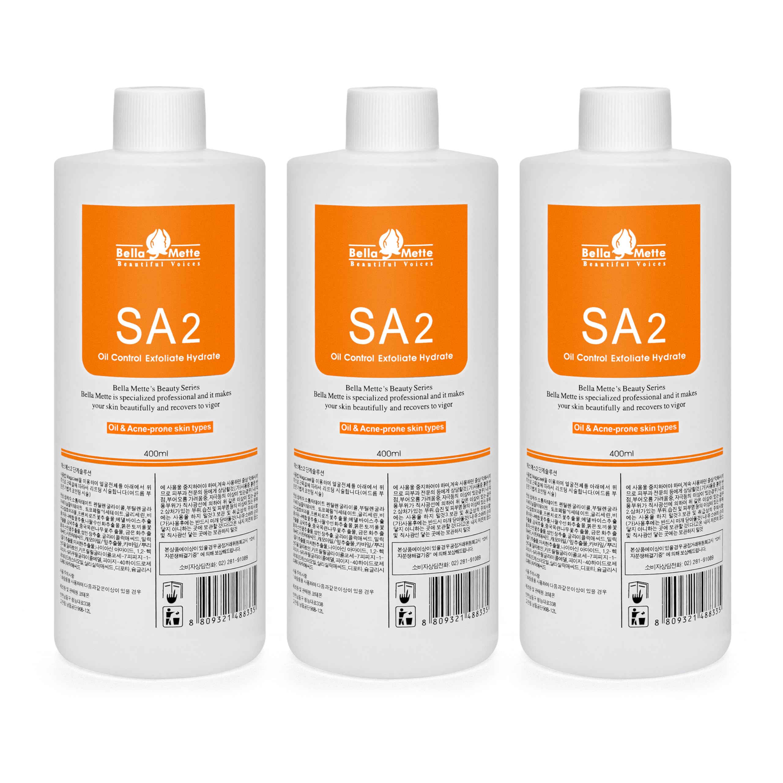 Elitzia AS1 SA2 AO3 Aqua Peeling Solution Hautpflege Aquapeel Serum für Gesichts-Dermabrasionsmaschine, Reinigung und Feuchtigkeitsspendung, 400 ml, Set mit 3 Flaschen SA2