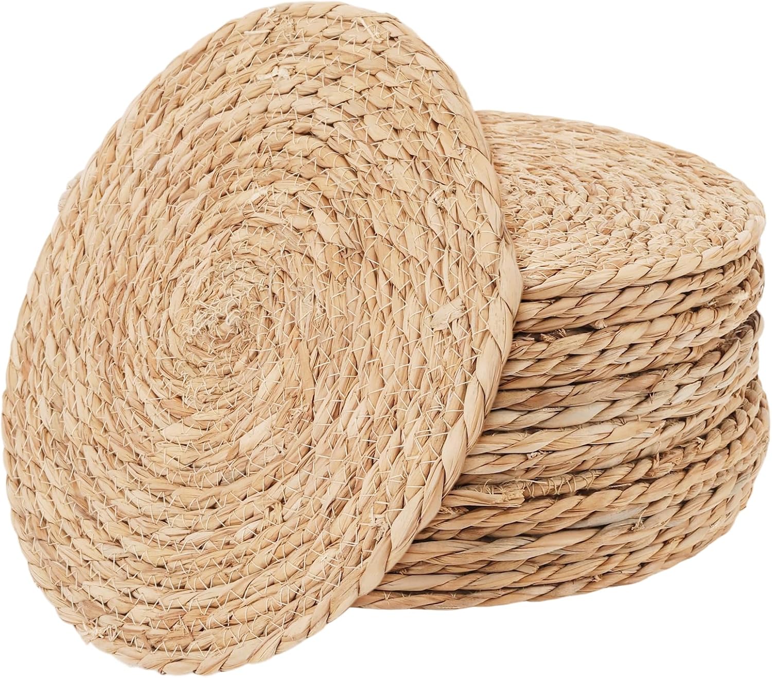 18 Pack Round Rattan Woven Placemats, 11.8 inch Wicker Table Mats, Farmhouse Chargers Water Hyacinth Placemats for Dining Table, Outdoor