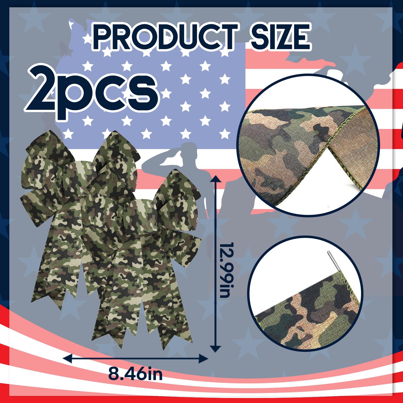 HIENAJ 2 Pack Army Wreath Bows Linen Camouflage Bows Burlap Military Camo Ribbon Bows for Wreath Military Theme Decor Bow for Retirement Party Indoor Outdoor Tree Topper Wreath Decoration Supplies