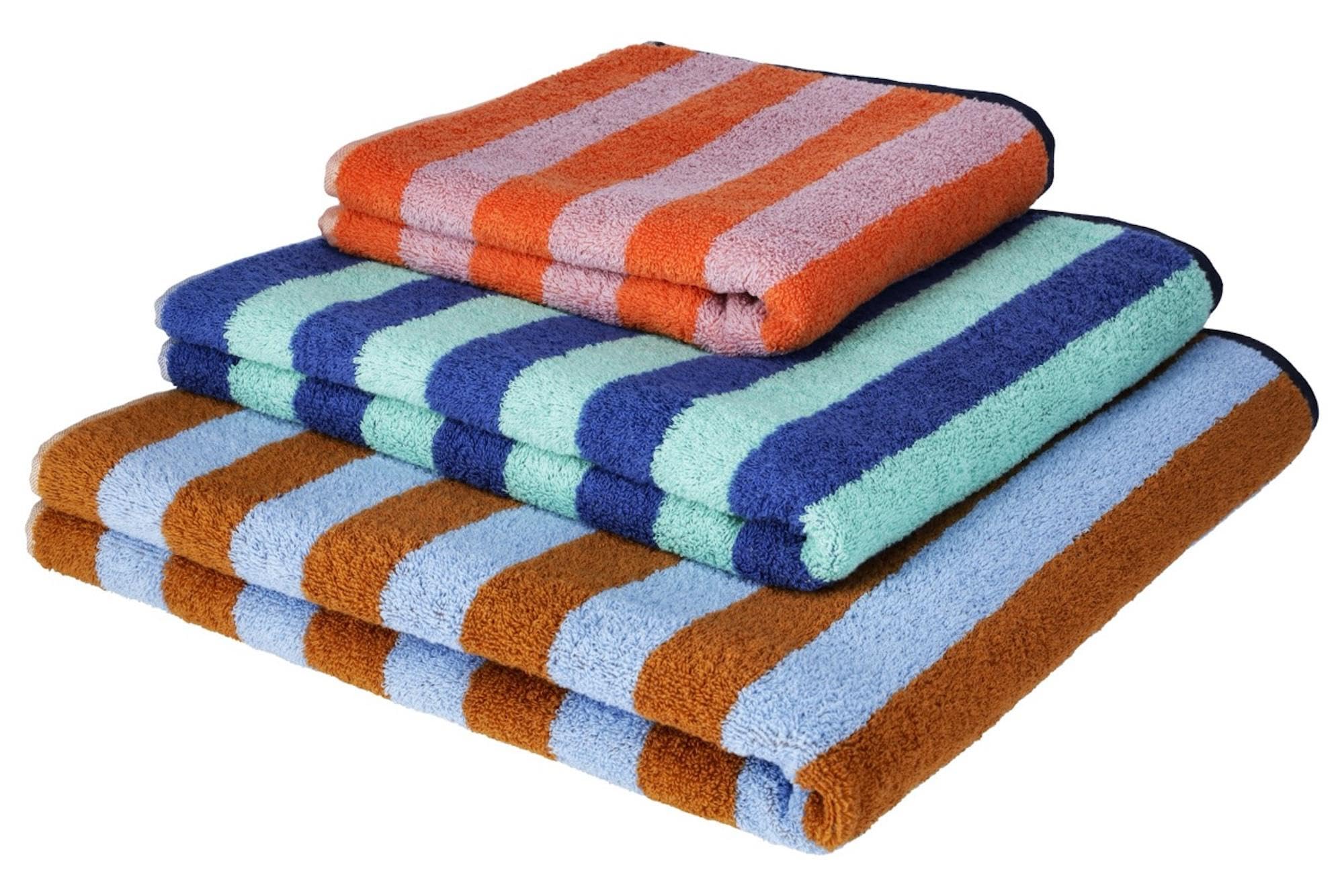 Herzbach home Duschtuch Good Vibes 2er-Set 70 x 140 cm 100% Baumwolle Caramel/Hellblau