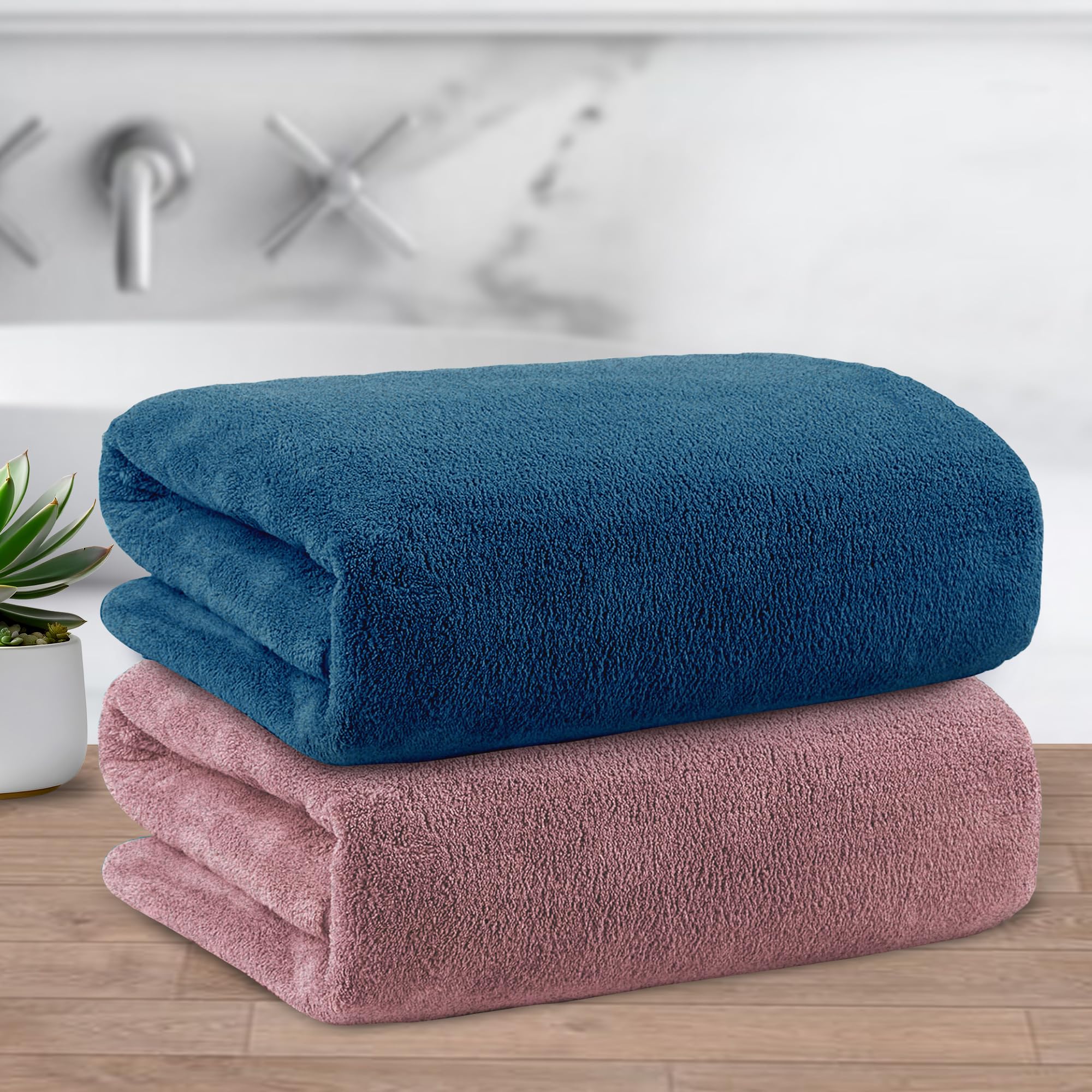 Story@Home Bath Towel Large Size | 400 GSM Quick Dry Bath Towel | 70 x 140 cm Towel | Microfiber Bath Towels for Men, Women & Kids | Gym Towel | Perfect for Everyday Use (Navy Blue & Grey) | 2 Piece