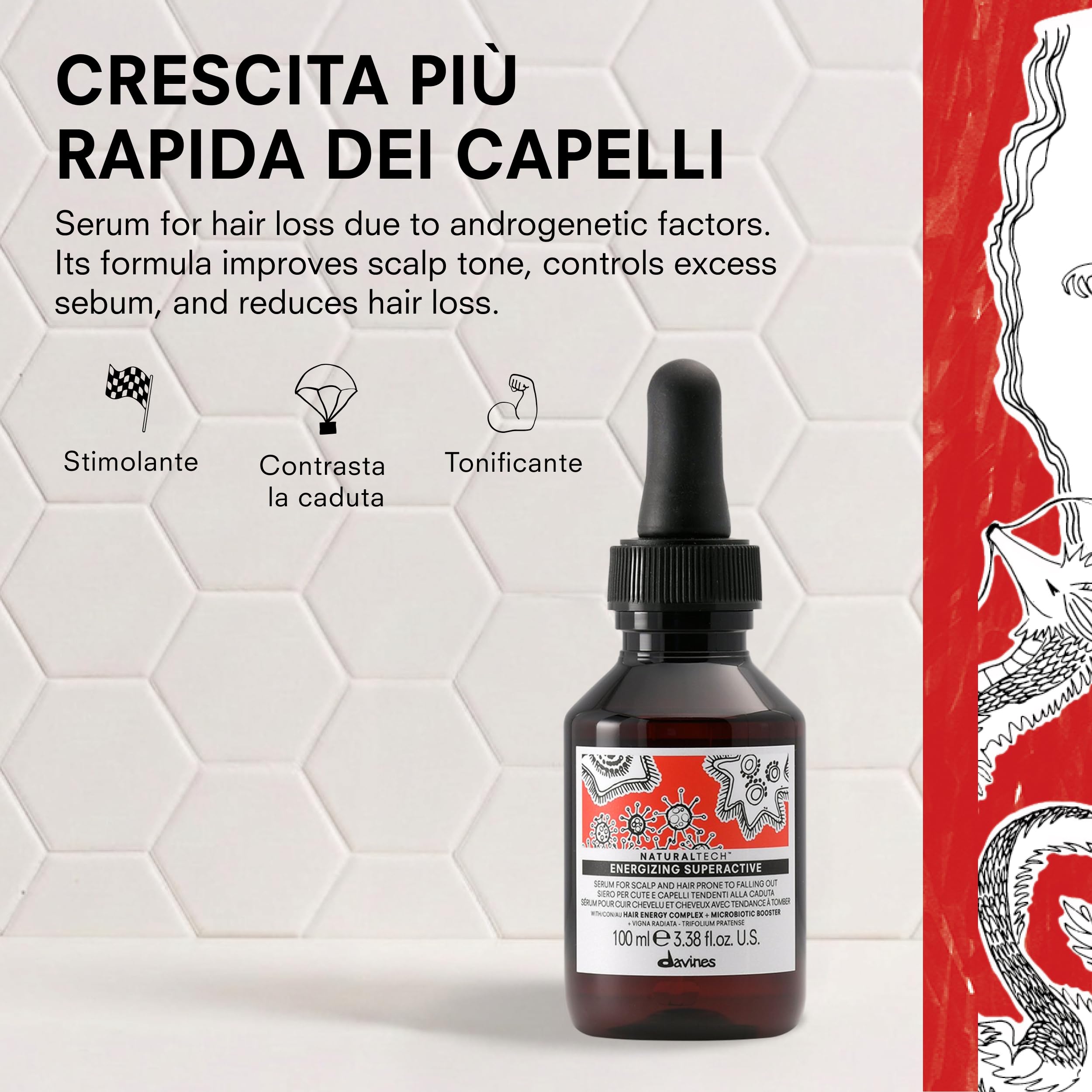Davines ENERGIZING Superactive - Siero per capelli fragili tendenti alla caduta - Rinforza i capelli - Contrasta la caduta - Stimolante, Tonificante - 100 ml