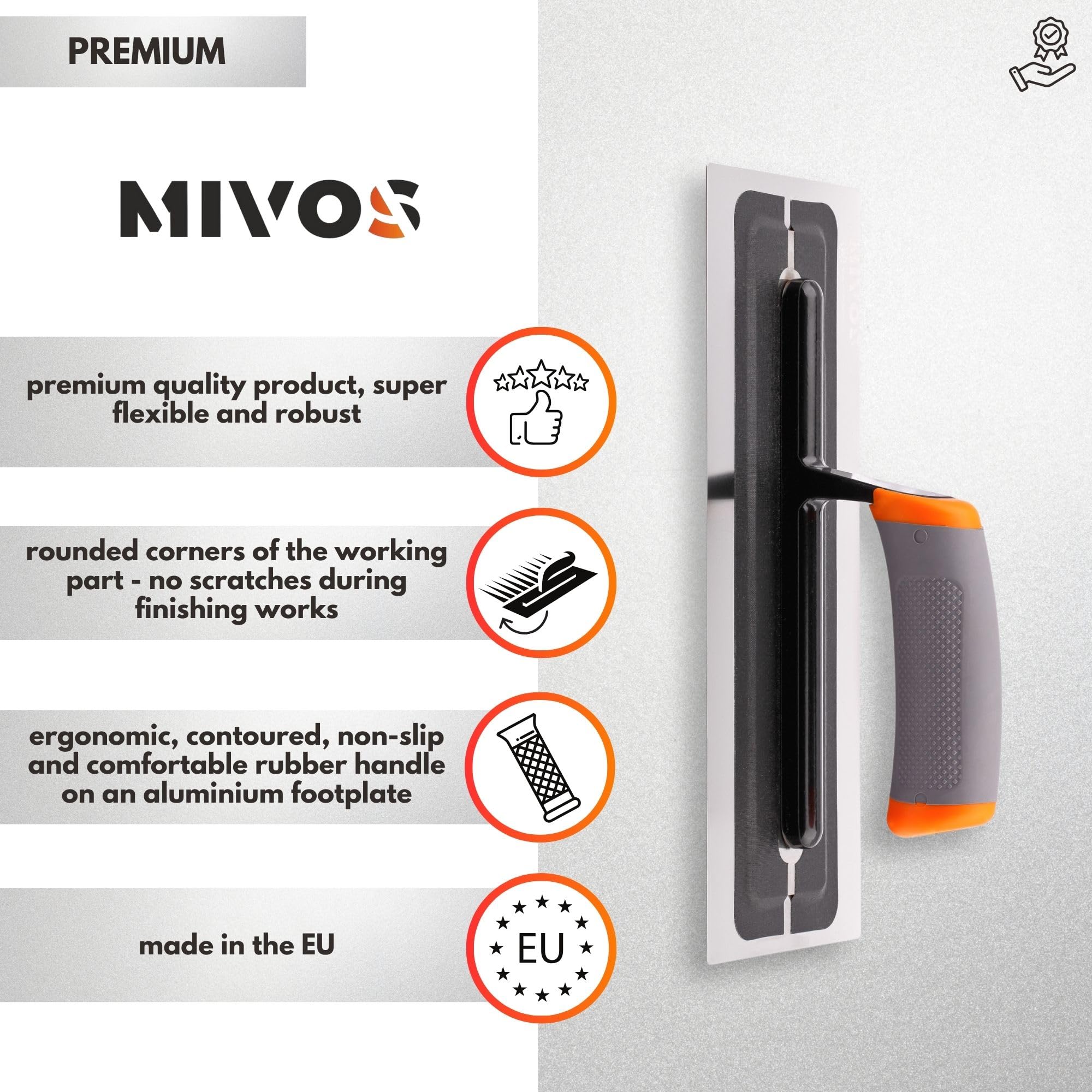 MIVOS Premium smoothing trowel made of high-quality stainless steel, 280 x 110 mm, professional smoothing wheel, smoother - Image 2