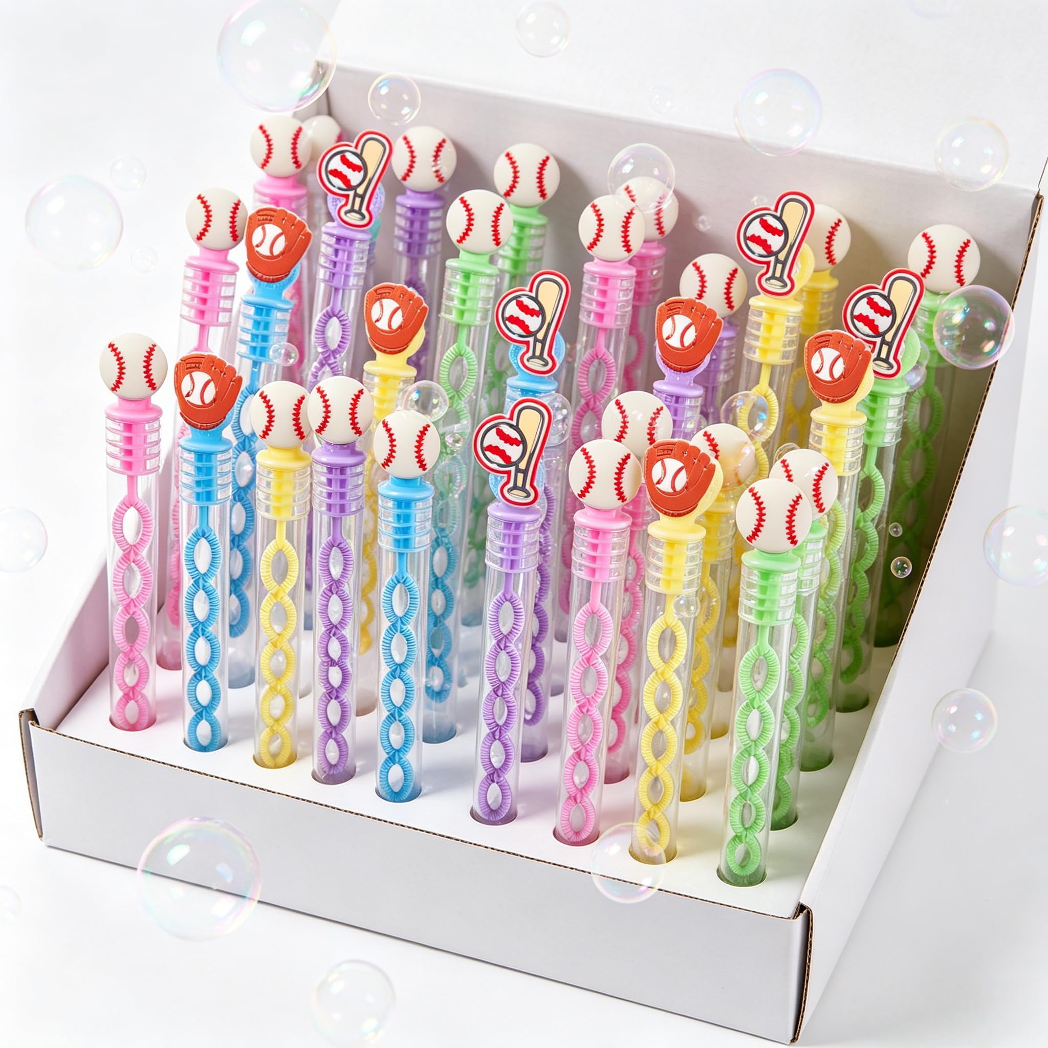 Pack of 24 Bulk Mini Bubble Sticks for Birthday Holiday Supplies, Classroom Carnival Awards, Summer Game Bubble Gifts (Baseball)