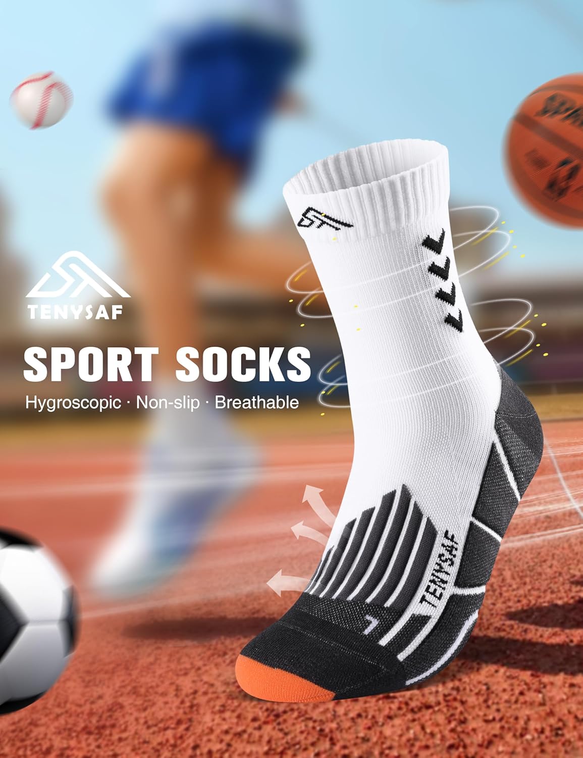 Compression Crew Running Socks: Athletic Socks for Men Women with Cushion,3 Pairs Work Hiking Basketball Sport Socks - Image 3