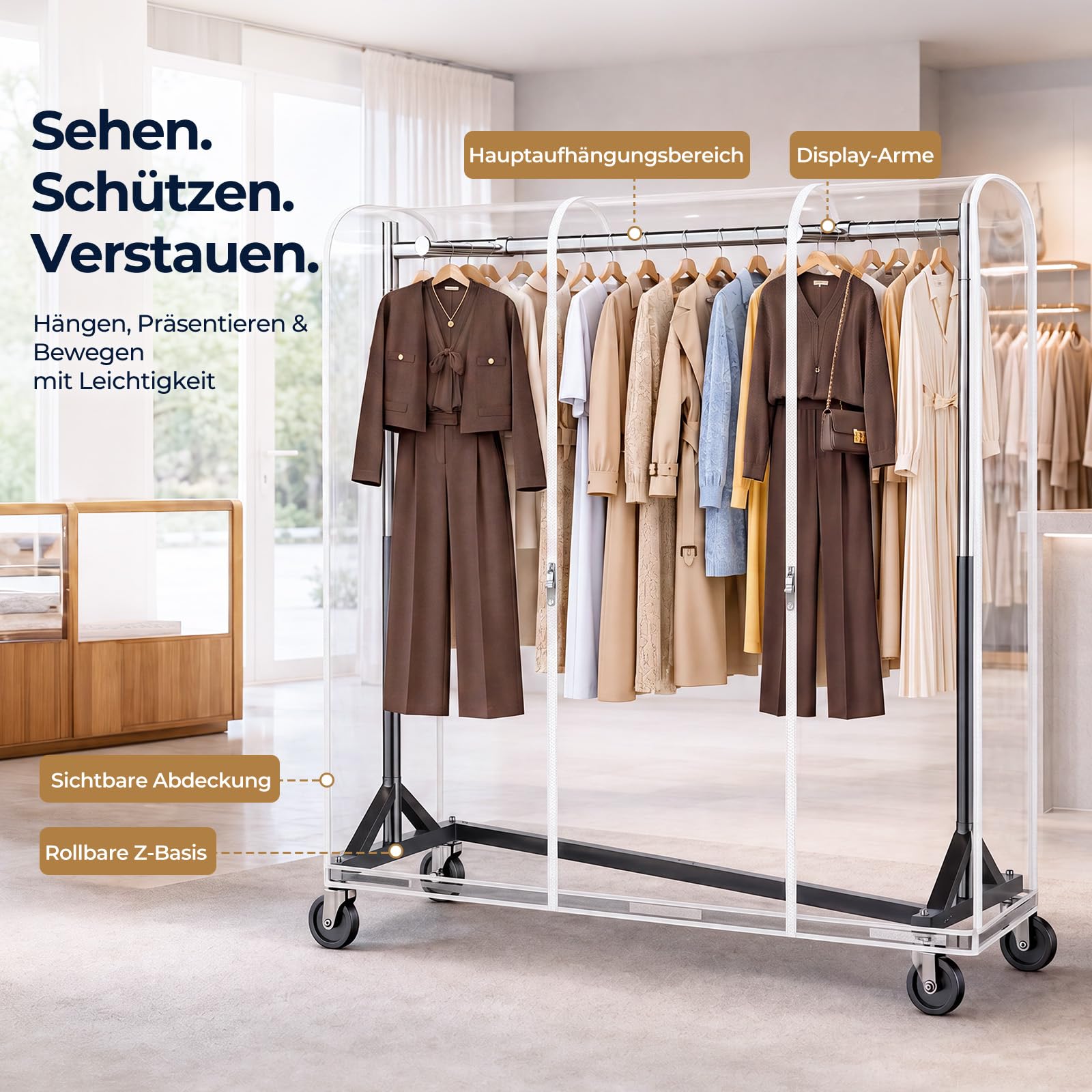 HOKEEPER Z-Basis Kleiderständer doppelseitig 160cm mit Abdeckung