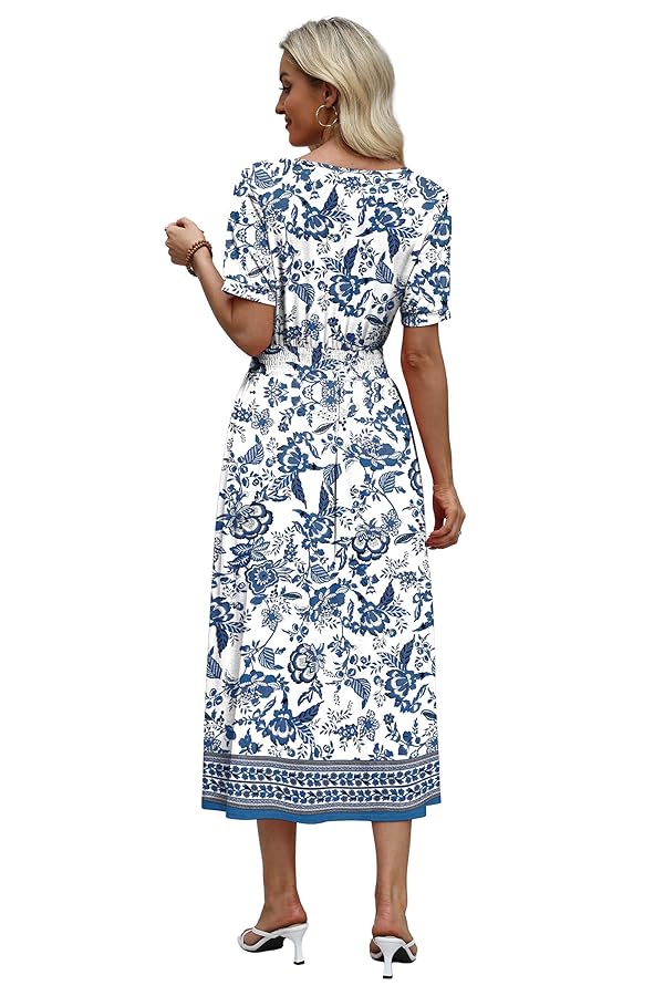 OFEEFAN Floral Maxi Dress for Women Ladies Summer Midi Sundresses Long Hawaiian Dresses Spring Beach Vacation Outfits Fashion Clothing 2026 Trendy Resort Wear A Line Flowy Western Light Blue L - image 5