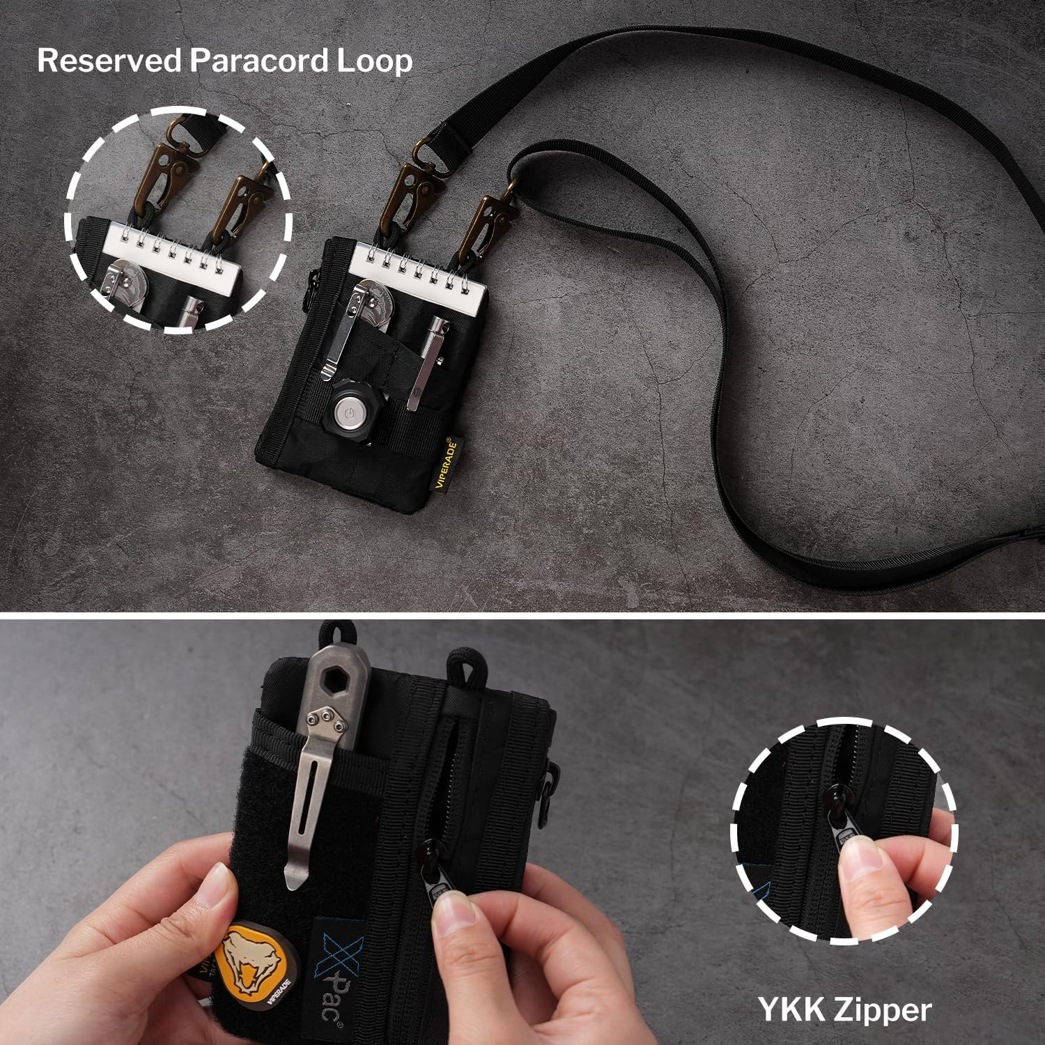 VIPERADE VE18-S Small EDC Pouch, Mini EDC Pocket Organizer for Men, EDC Pocket Organizer, 3 Slots with 2 Zipper Pockets Multitool Pouch - Image 4