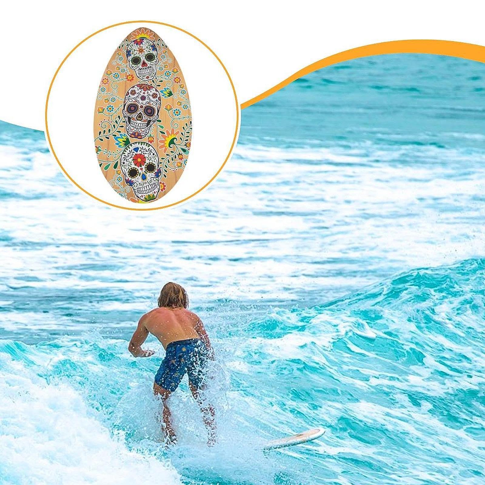 Skeleton Impreso Skimboard Madera 30 Pulgadas Plano Surf Ligero para Niños Adultos
