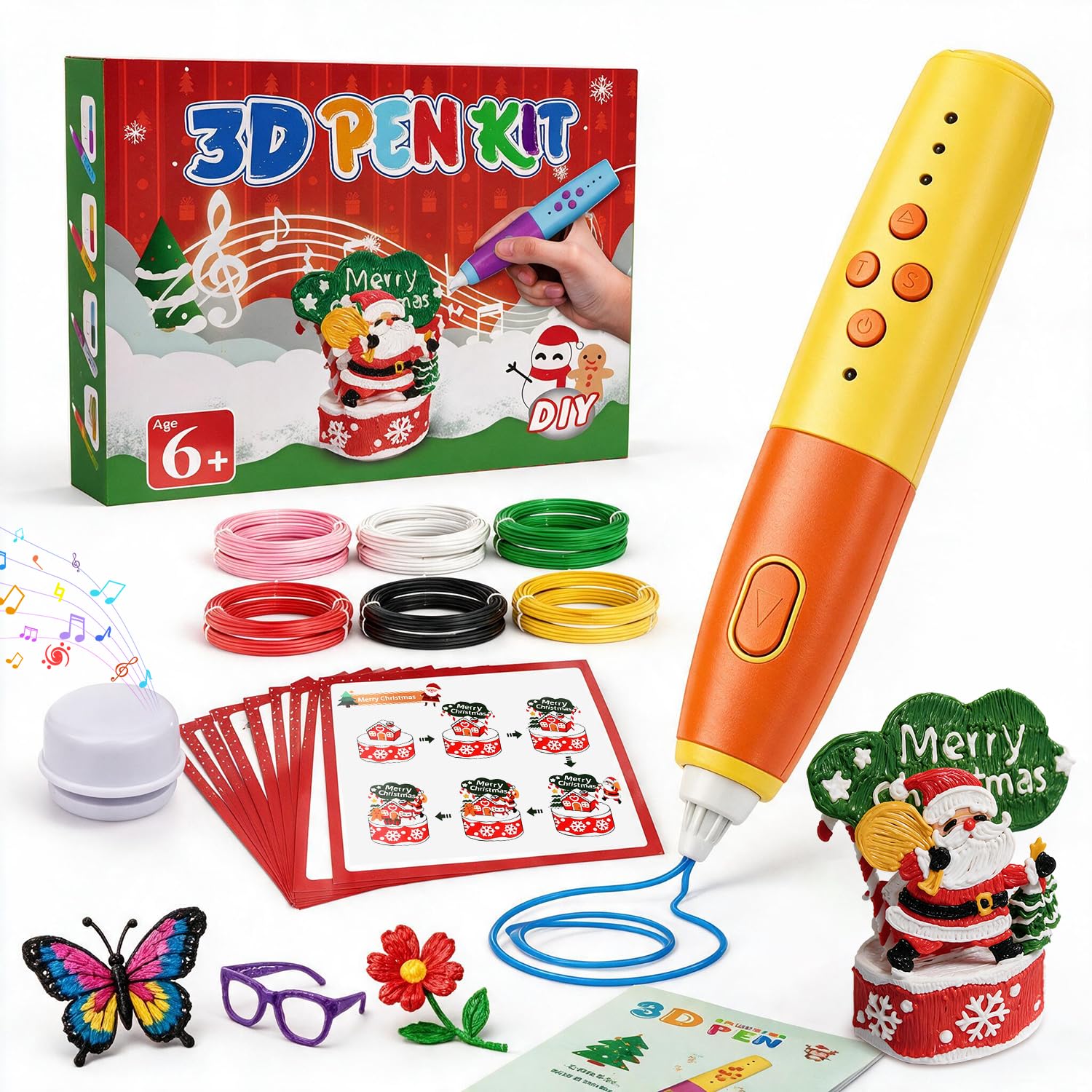 TechKen Set di penne 3D senza fili con carillon natalizio per bambini
