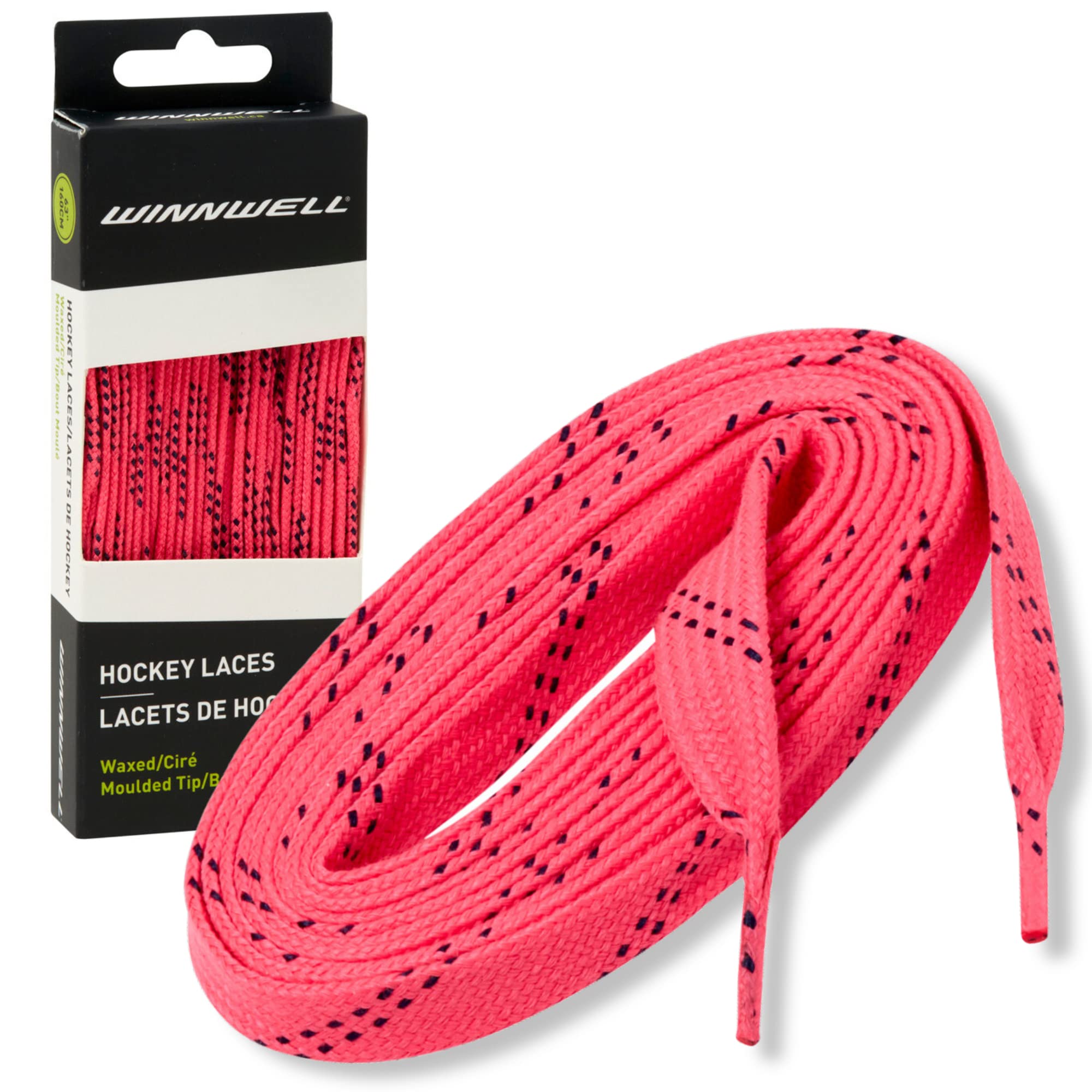 Winnwell Waxed Hockey Skate Laces - Ice Hockey & Roller Blade Skates Laces, Multiple Lace (Neon Pink/Navy, 120")