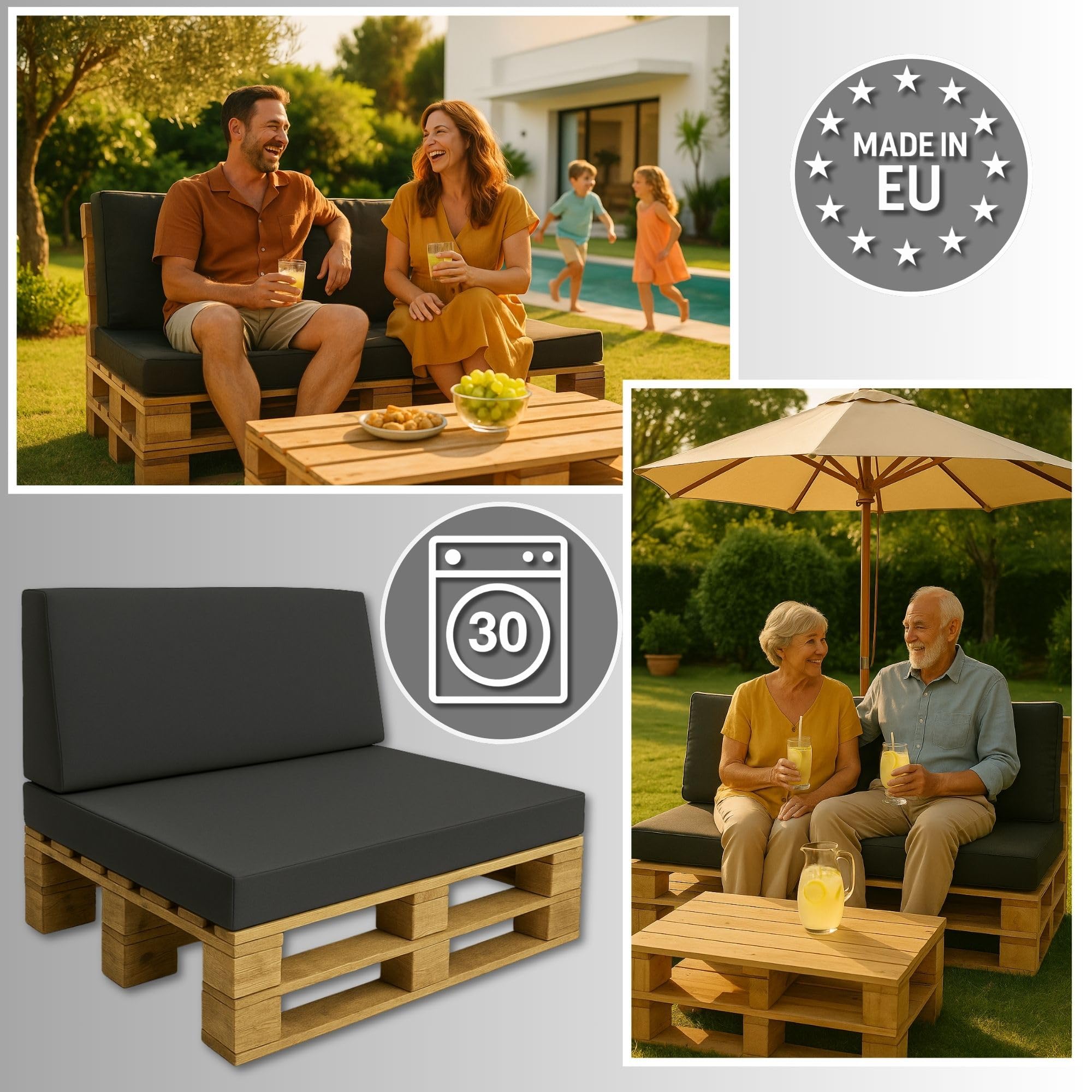 Amazinggirl Cuscini per pallet Schiuma esterno seduta Cuscino per lo schienale 120x40 cm - cuscino grandida per bancali divano panchina da giardino balcone e terrazza Grafite