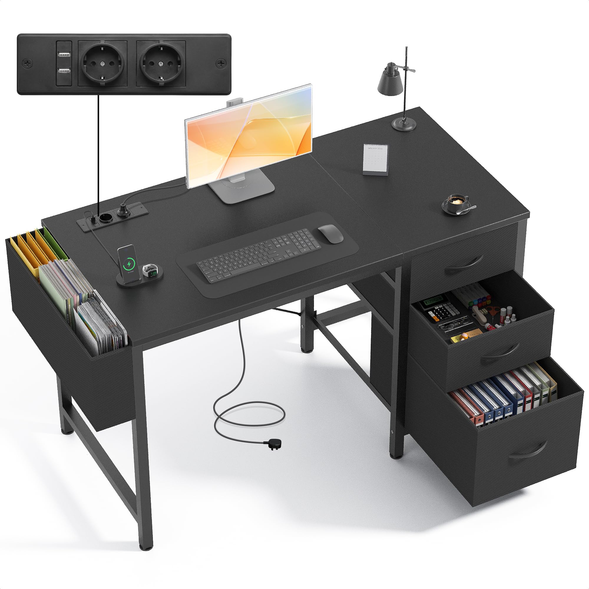 Claiks Schreibtisch mit USB-Ladeanschluss und Steckdose-All