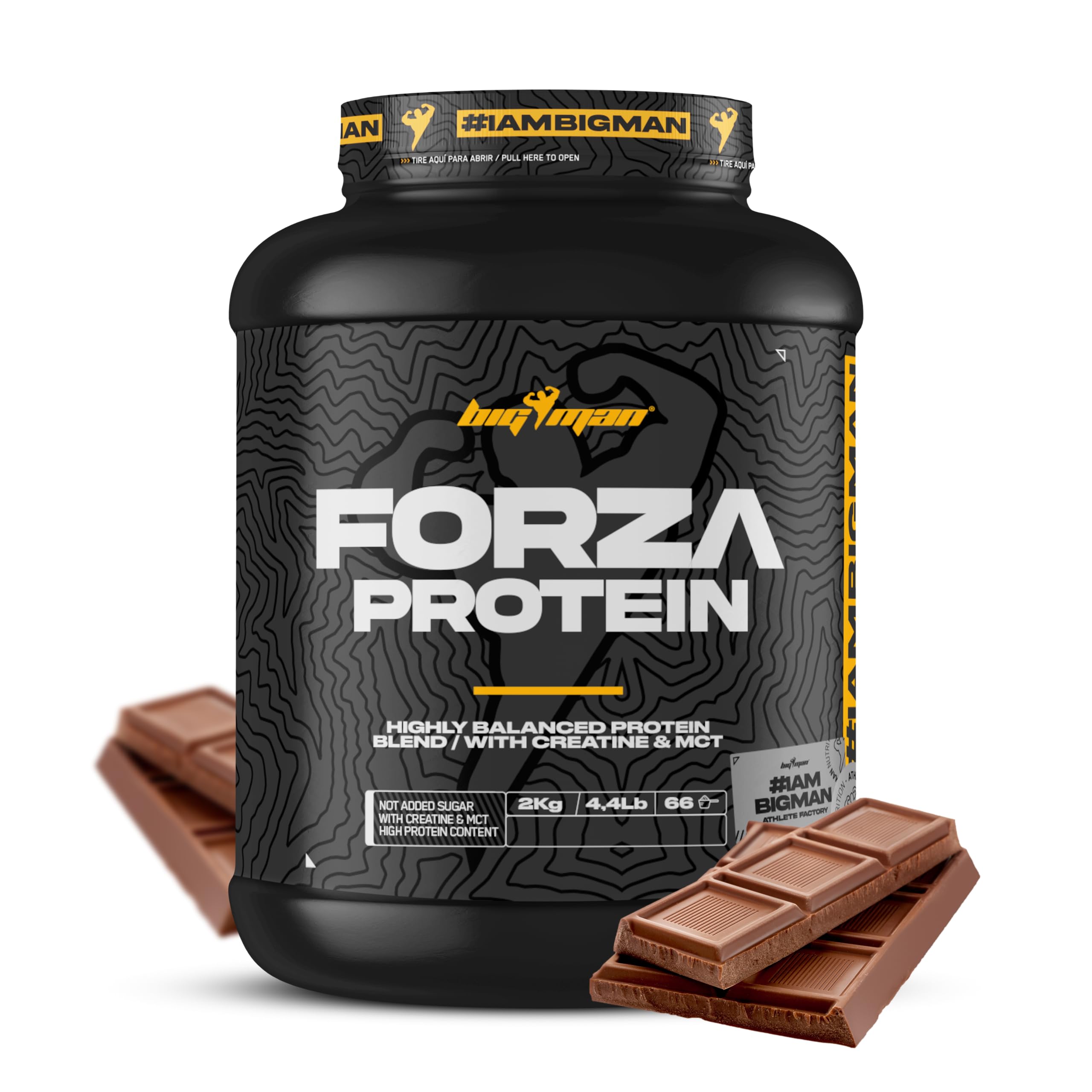 BigMan | Forza Protein 2kg | Proteína 80% | Aislado proteína Soja + Concentrado proteína Whey | Creatina | Alto Contenido en Proteínas y Recuperador (2,1Kg, Chocolate)
