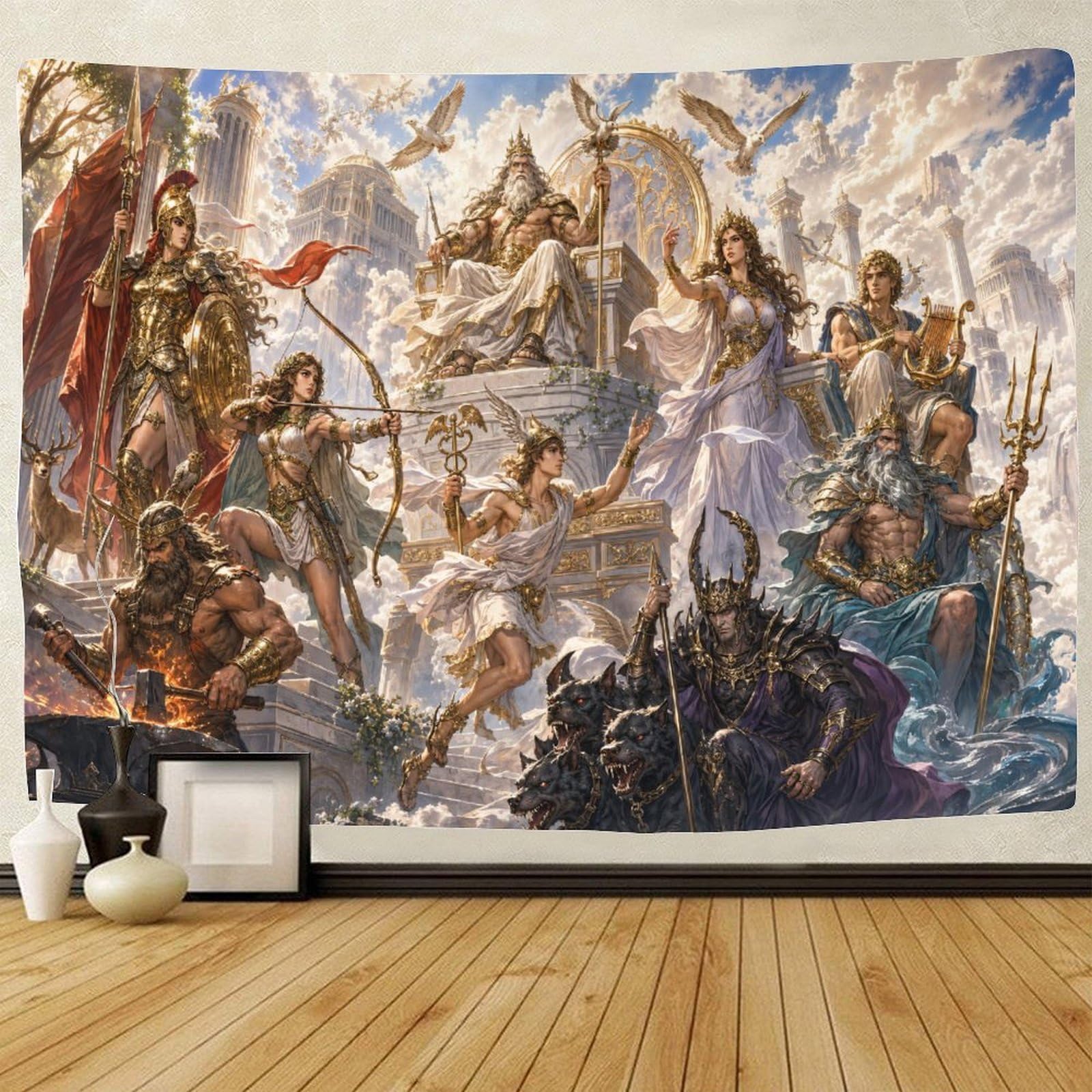 ASDFGHJKLZA Gods of Olympus Wall Art Decor 3D Print Wall Tapestry Greek Mythology Tapestries Poster Curtain Bedroom College Dorm 150cmx200cm