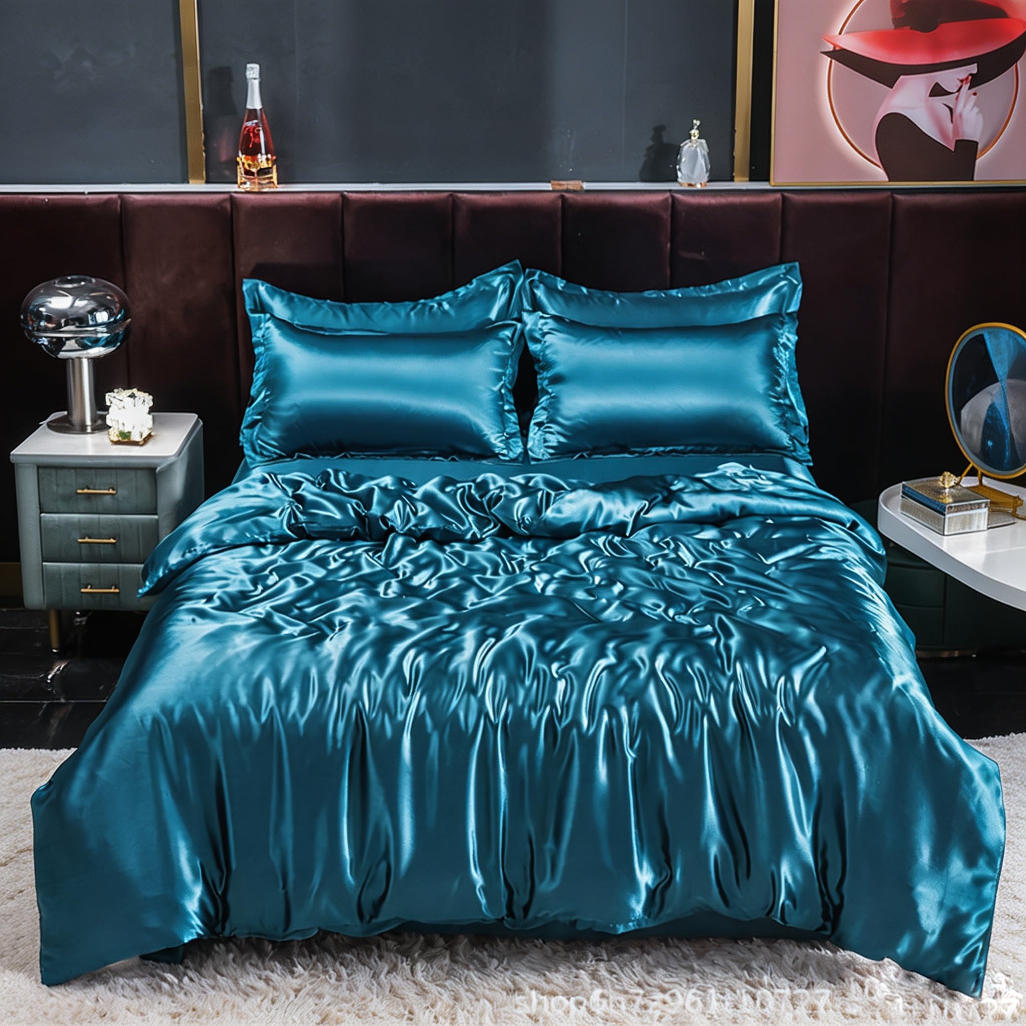 Set copripiumino per letto matrimoniale, 3 pezzi, tessuto satinato liscio e setoso, include 1 copripiumino, 1 lenzuolo con angoli e 1 federa, tinta unita