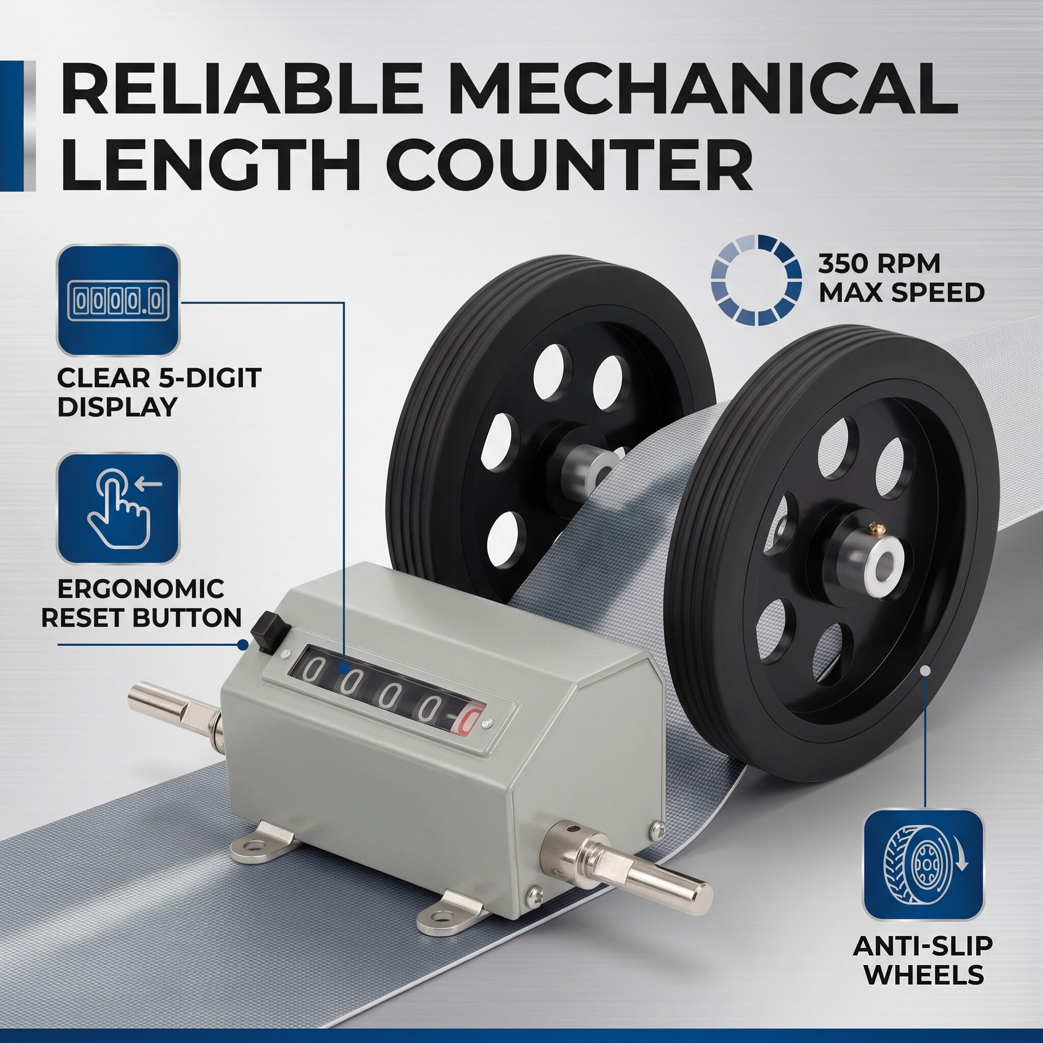 Zähler Längenzähler Rolling Wheel Digits 0-9999.9 Messlänge Max Speed 350 U Min Grau Reset