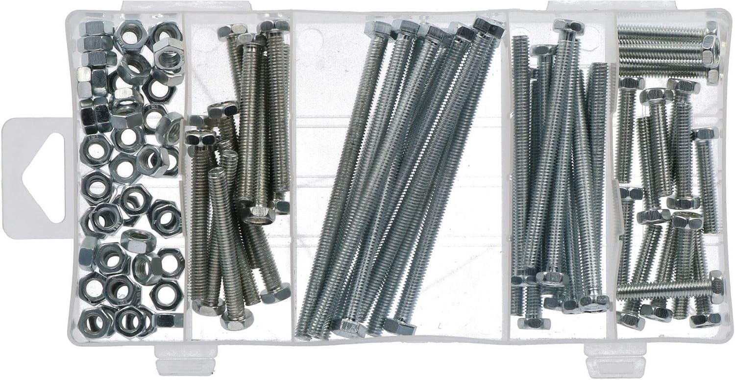 100pc Nut And Bolt Set 6mm Thread (M6 x 1.0) Various Length 30-100mm Bolts