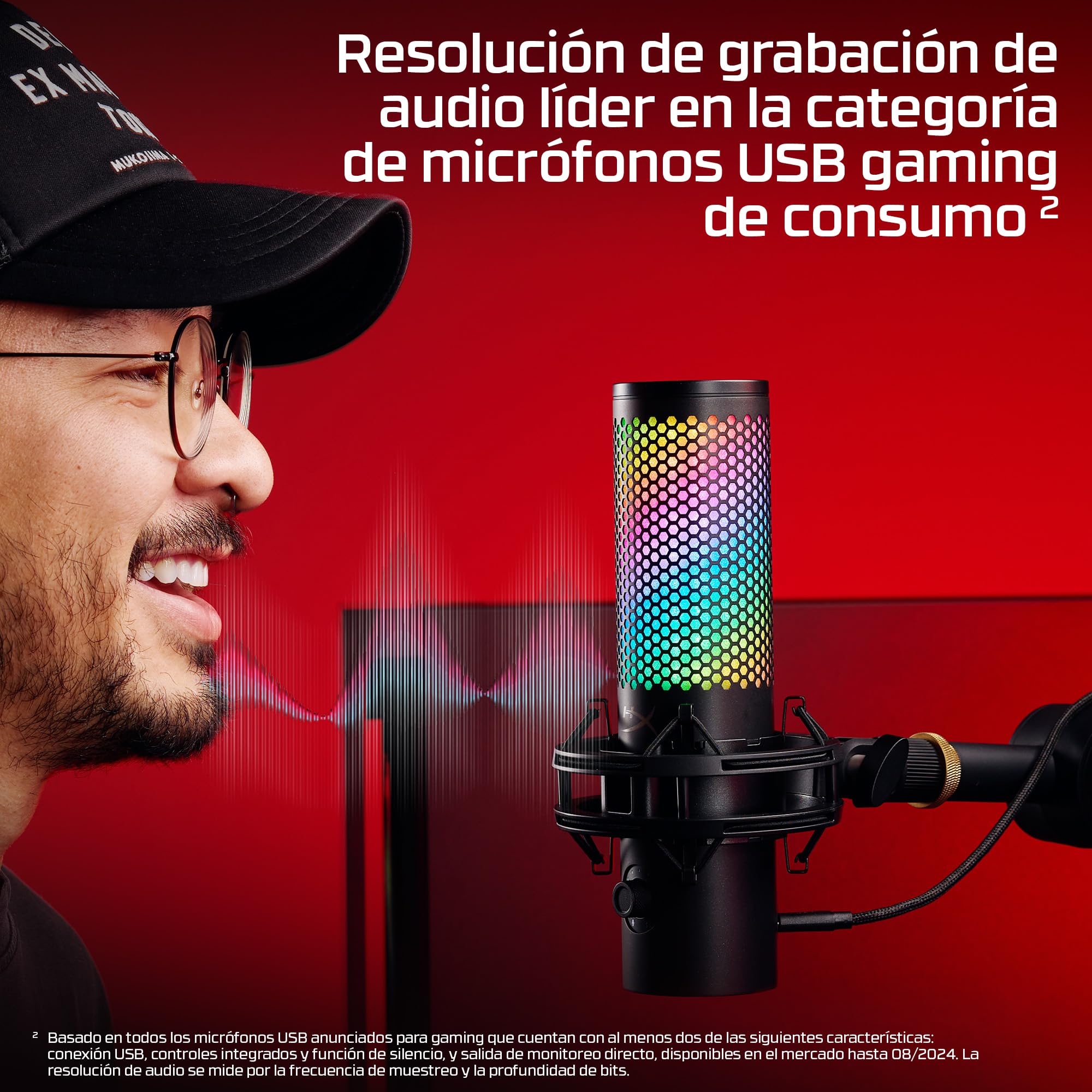HyperX Quadcast 2 S - Micrófono USB para Gaming, Streaming y Creadores de Contenido, Cuatro Patrones Polares, 32bit, 192kHz, aRGB Leds, para PC, PS4, PS5 y Mac, Negro