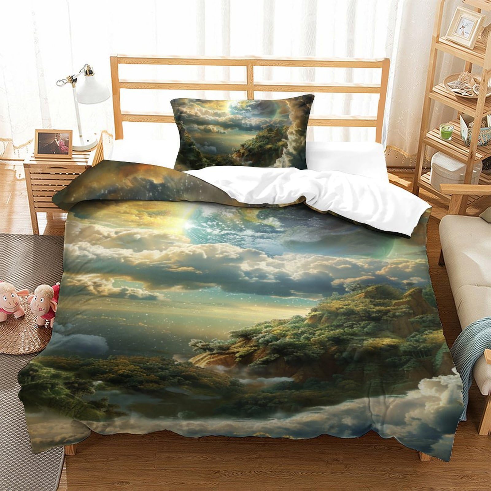 Parure de lit planète bleue 135x200 anti-plis en microfibre douce sans repassage