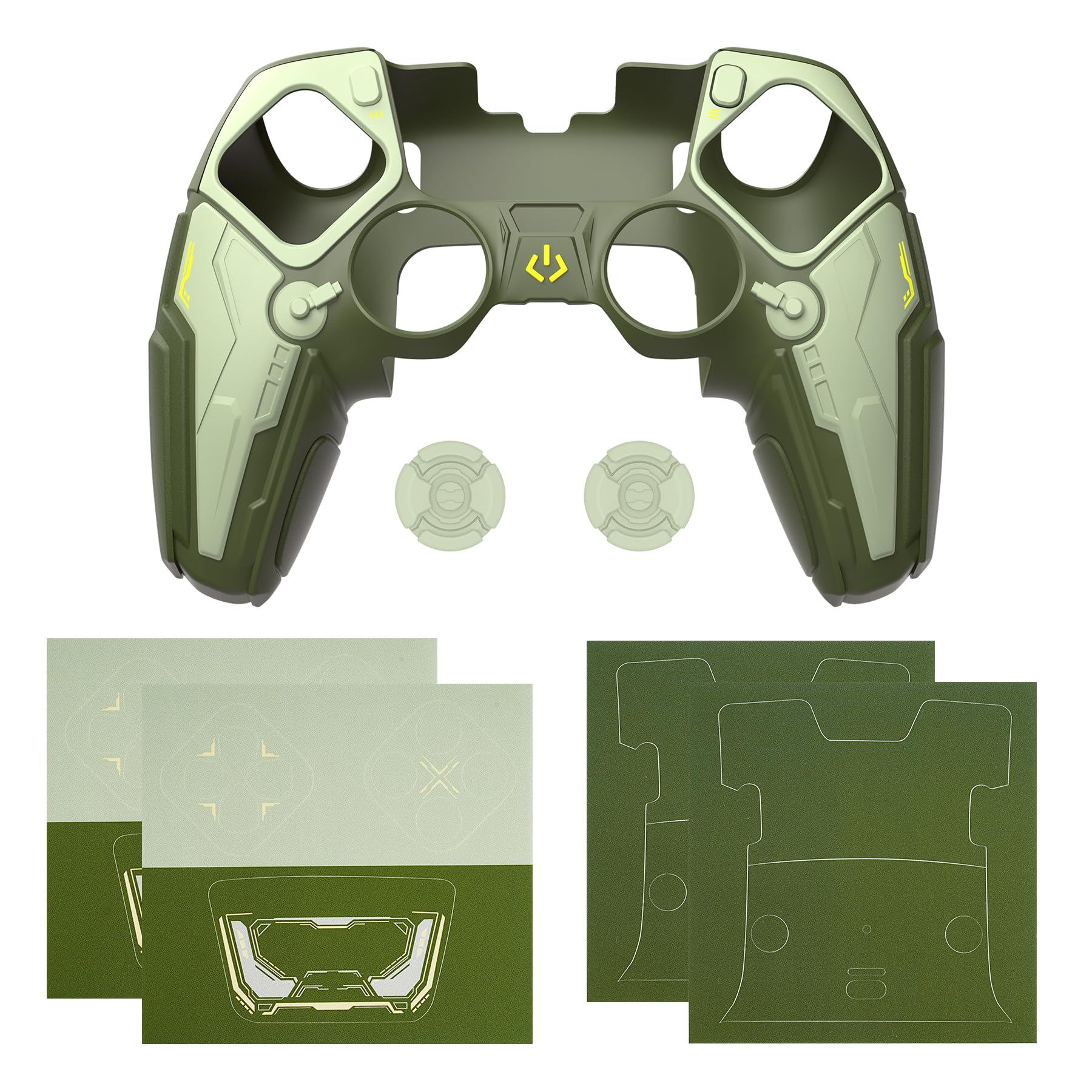 PlayVital Silikonowe Etui do ps5 Edge Kontroler,Osłona Ochronna Do ps5 Edge z Nakładkami na Joysticki i Naklejkami,Antywstrząsowy Pokrowiec – Zielony Wojskowy & Szałwiowy