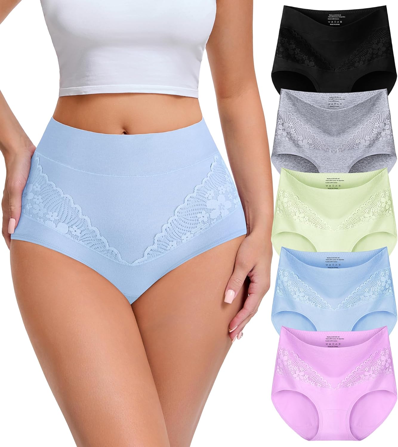 Womens Cotton High Waisted Underwear Comfort Panties 5 Pack Briefs