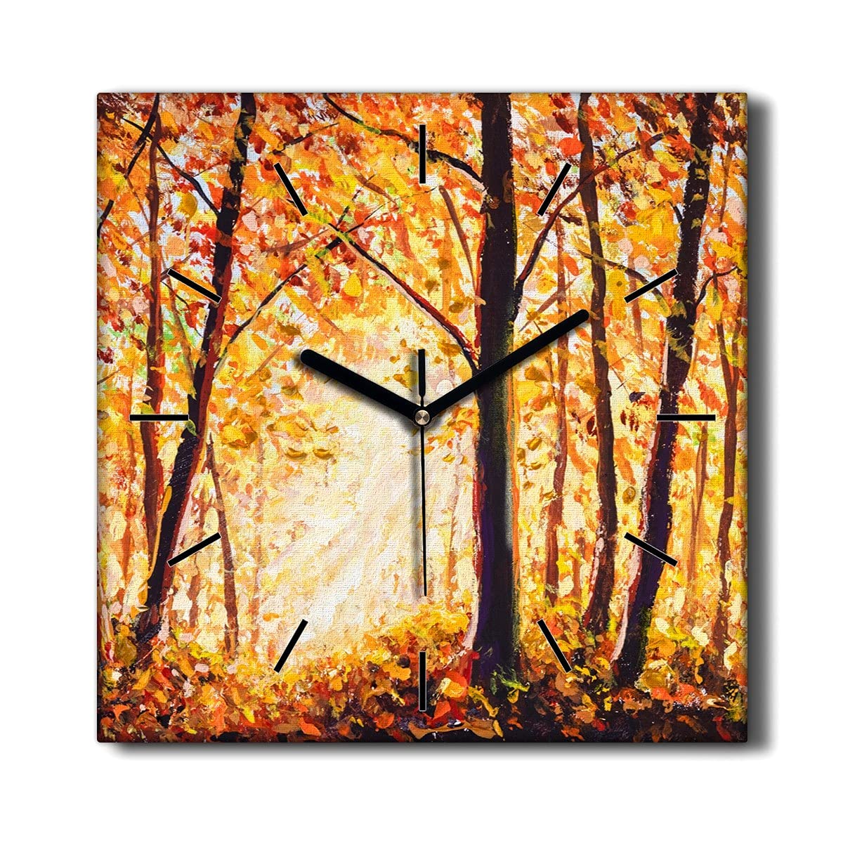 Horloge murale sans tic-tac 30x30 cm Coloray en toile premium au décor de forêt d'automne