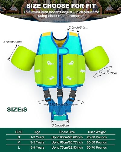 Miniatura 4 de Flotadores de piscina para niños de 1-2-3-5-7-9 años, chaleco de natación para niños pequeños de 20-30-50-70 libras, cómoda chaqueta flotante para