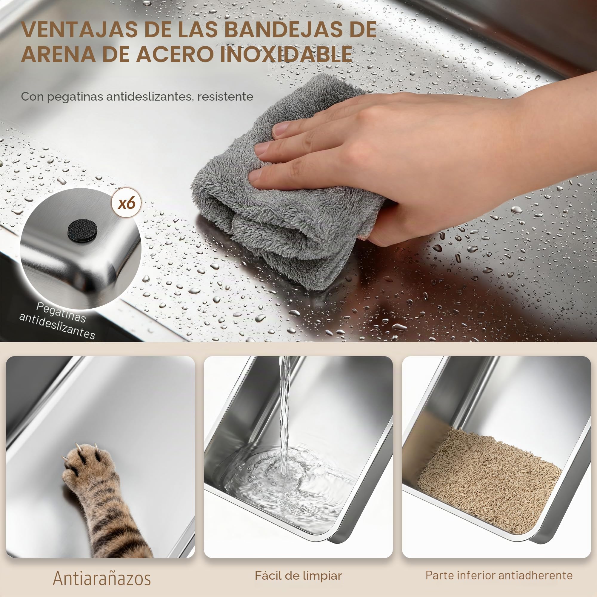 Arenero Acero Inoxidable Gatos XXXL, 70 x 50 x 45 cm, Gris Oscuro | Arenero Cerrado para Gatos con Tapa, Tapa Plegable 105°, Incluye Pedal y Pala, Fácil de Limpiar, Diseño Modular FPLB207SG2
