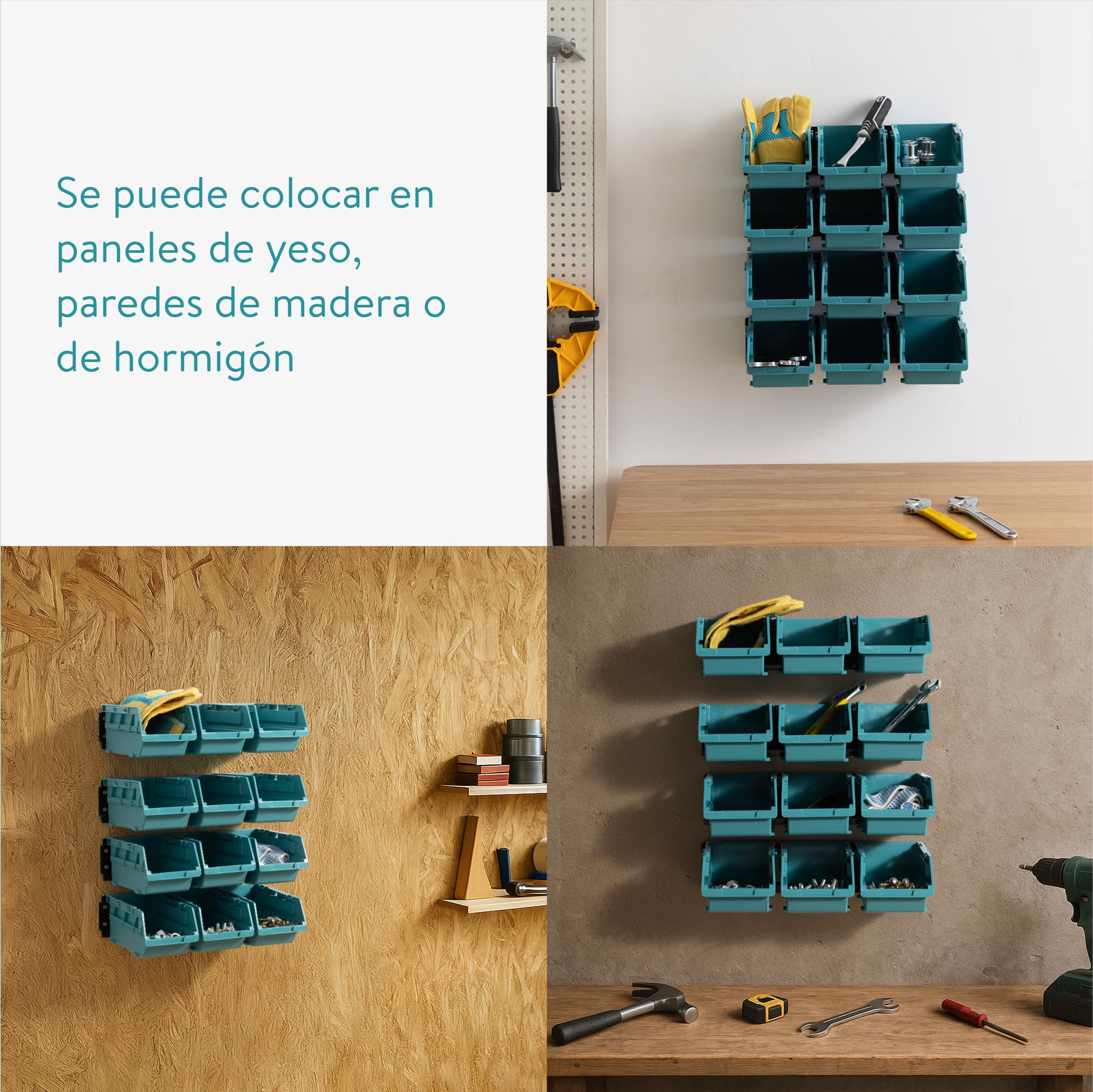 Navaris Organizador Herramientas Pared - Set 12x Gavetas de Plastico para Almacenaje Herramientas Taller Tornillos - Organizador Pared para Taller Garaje