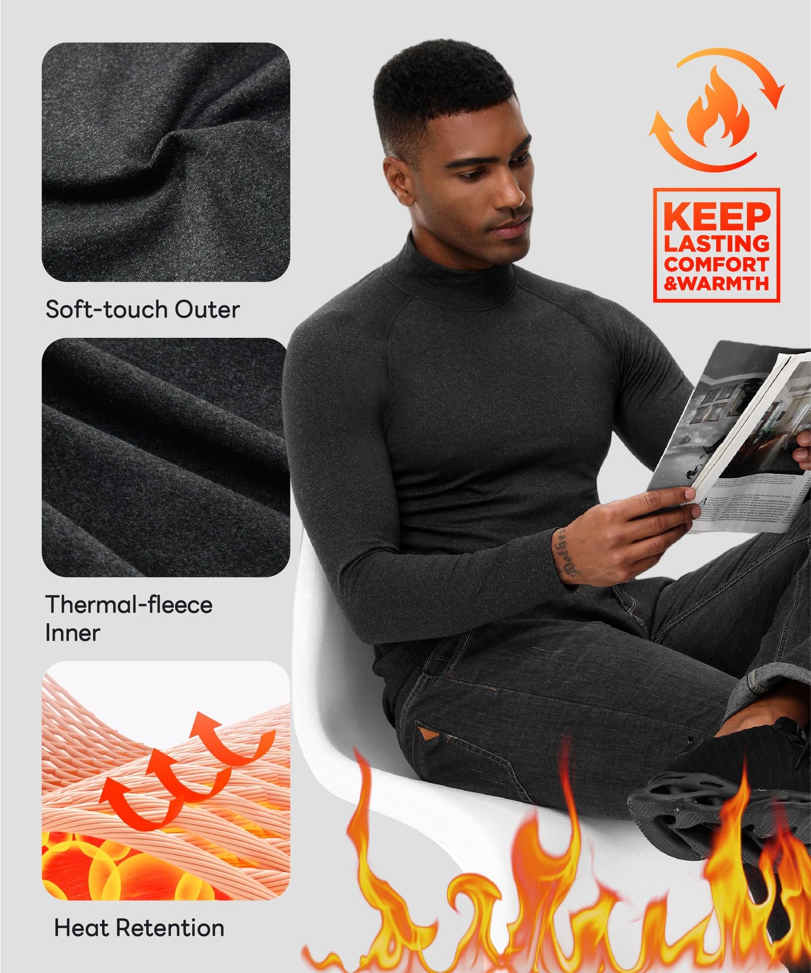 HUGE SPORTS Maglia Termiche da Uomo Invernale Biancheria Intimo Termica a Maniche Lunghe Asciugatura Rapida Corsa Ciclismo