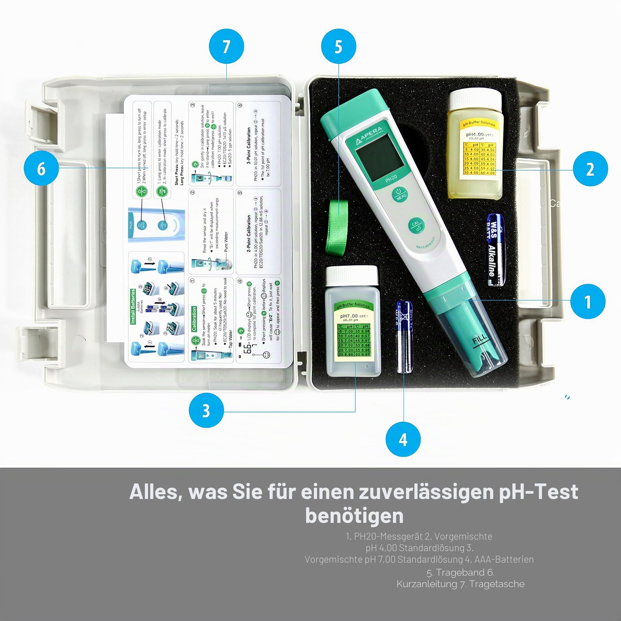 Apera Instruments TDS20 TDS-Meter & PH20 pH-Meter, Messgerät im Taschenformat (±0,1 pH-Genauigkeit, 0-14 pH-Messbereich, wasserfest, Temperaturanzeige) Set inkl. Kalibrierlösungen