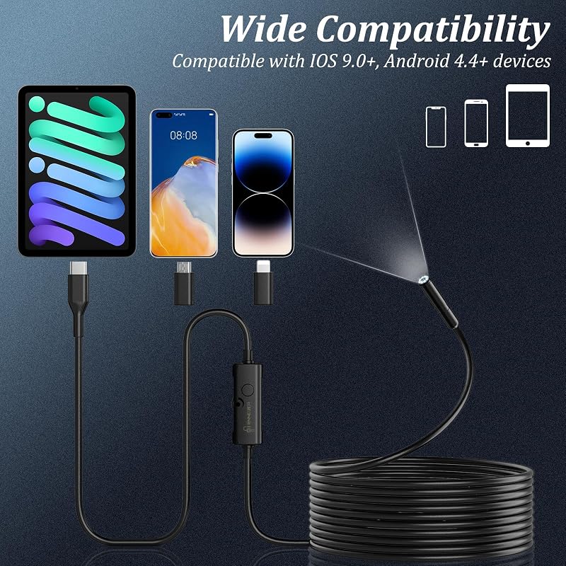 Ennovor 1920 HD endoszkóp kamera 8 LED-del, vízálló IP67, 5 méter, Android iOS