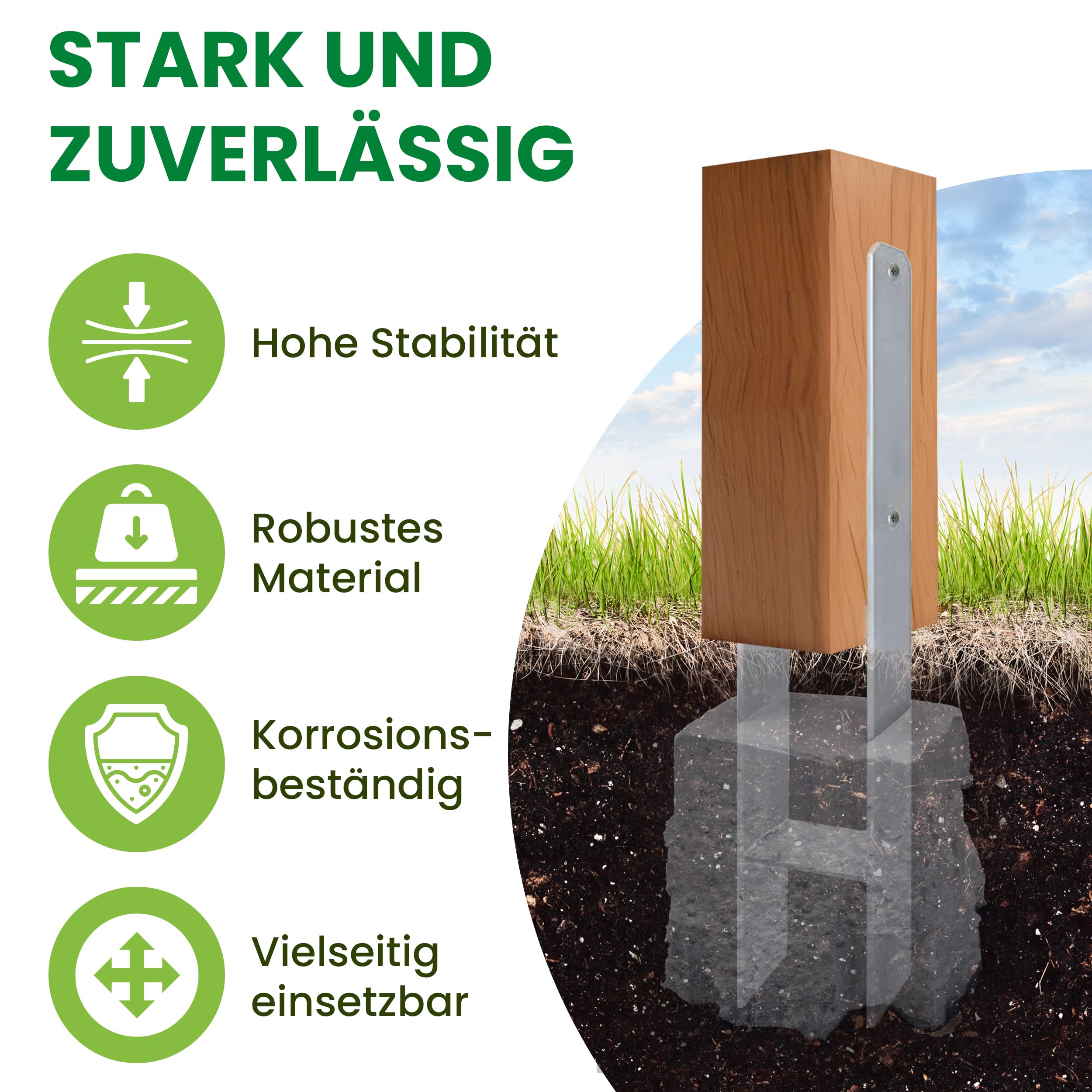 Gartenpirat 4 Stück H-Anker 91x600 mm feuerverzinkt Pfostenträger für Pfosten 9x9 cm