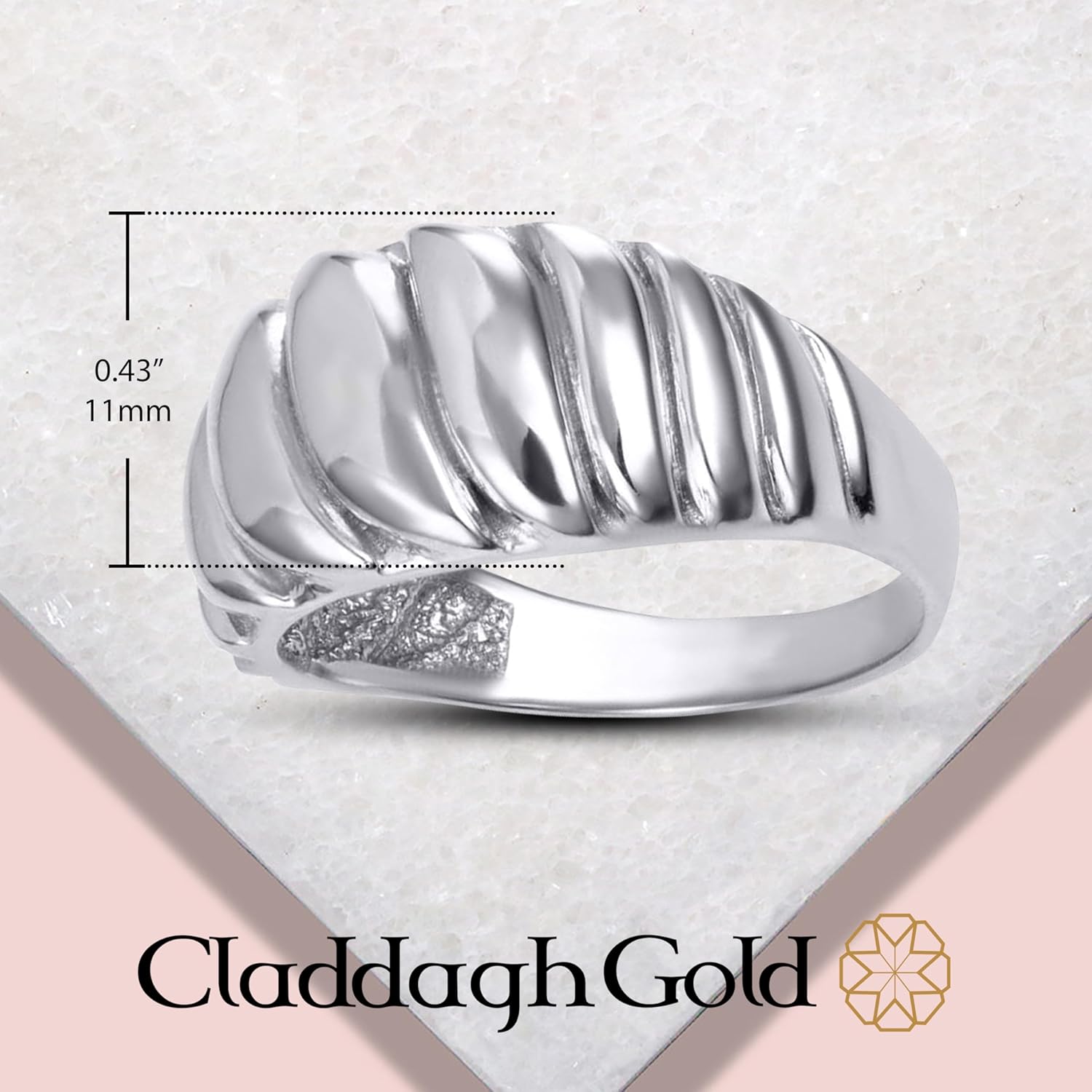 Claddagh Gold Women's 10K or 14K Yellow Gold Dome Croissant Ring Available in Yellow Rose and White Gold with multiple ring size