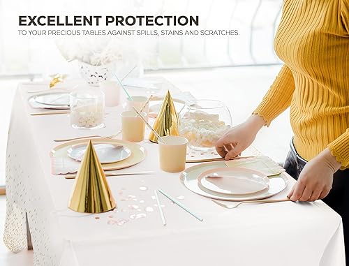 Miniatura 8 de Utopia Kitchen Mantel de plástico desechable (paquete de 12, 54 x 108 pulgadas), mantel rectangular con puntos dorados y blancos, impermeable,
