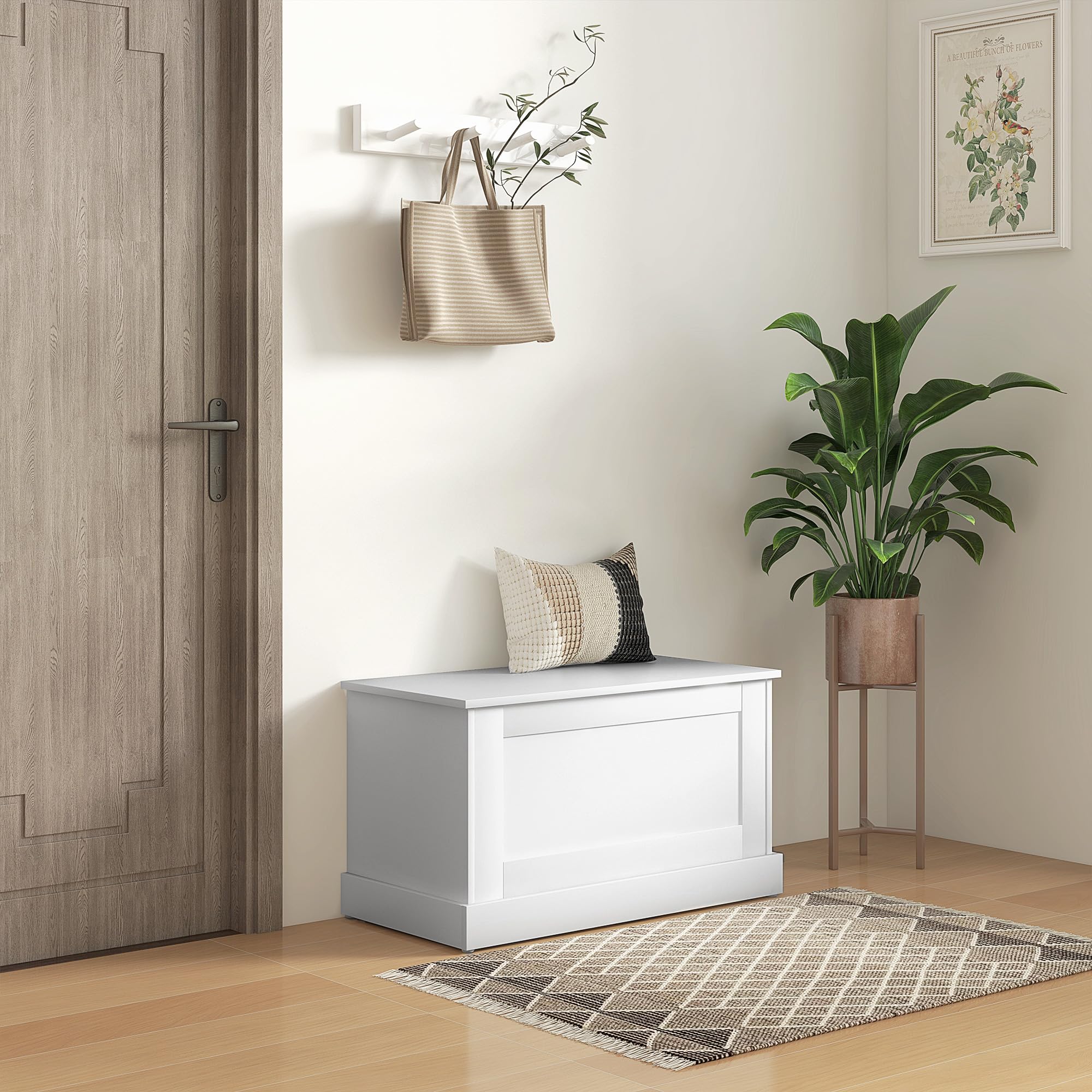 HOMCOM Coffre de Rangement, Coffre à Jouets en Bois, avec charnière de sécurité, pour Salon, entrée, 80 x 40 x 45 cm, Blanc