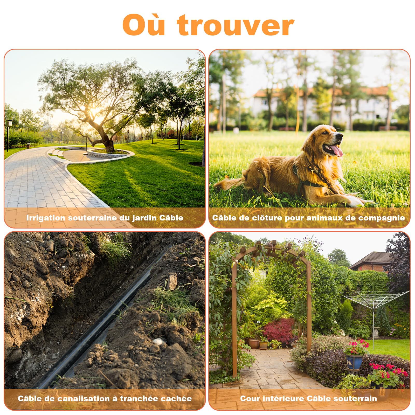 Localisateur de fils souterrains F04, Testeur de câbles avec écouteur, Traceur de fils souterrains non destructif pour localiser les fils et les fils d'irrigation des clôtures pour animaux