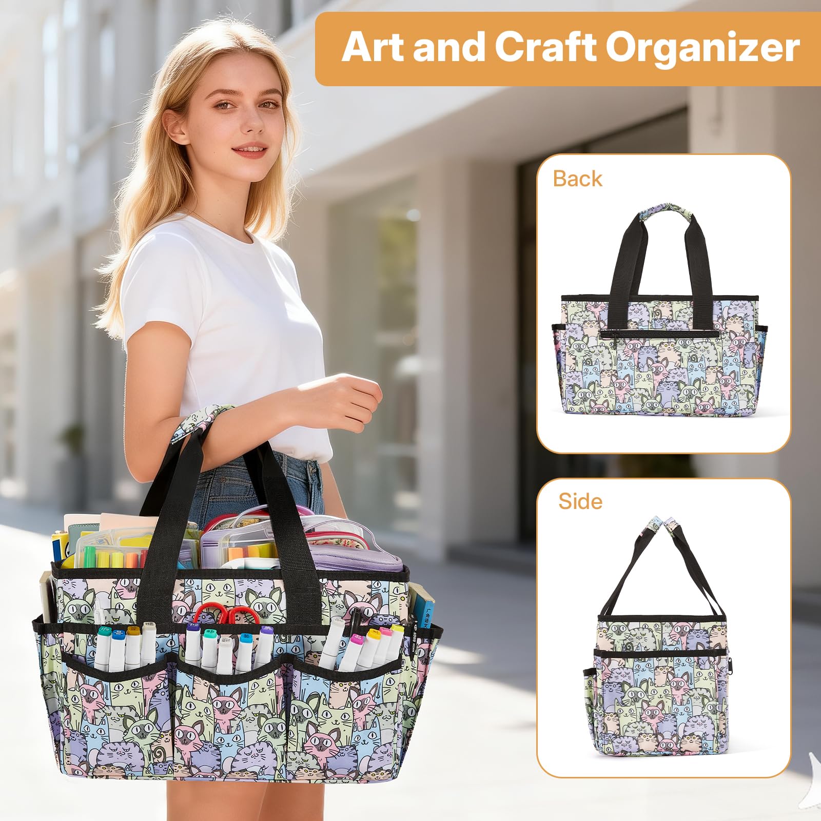 Craft Organizer Tote Bag, Art Caddy Organizer with Handles,Multi-Functional Craft Caddy,Travel Art Box - 3