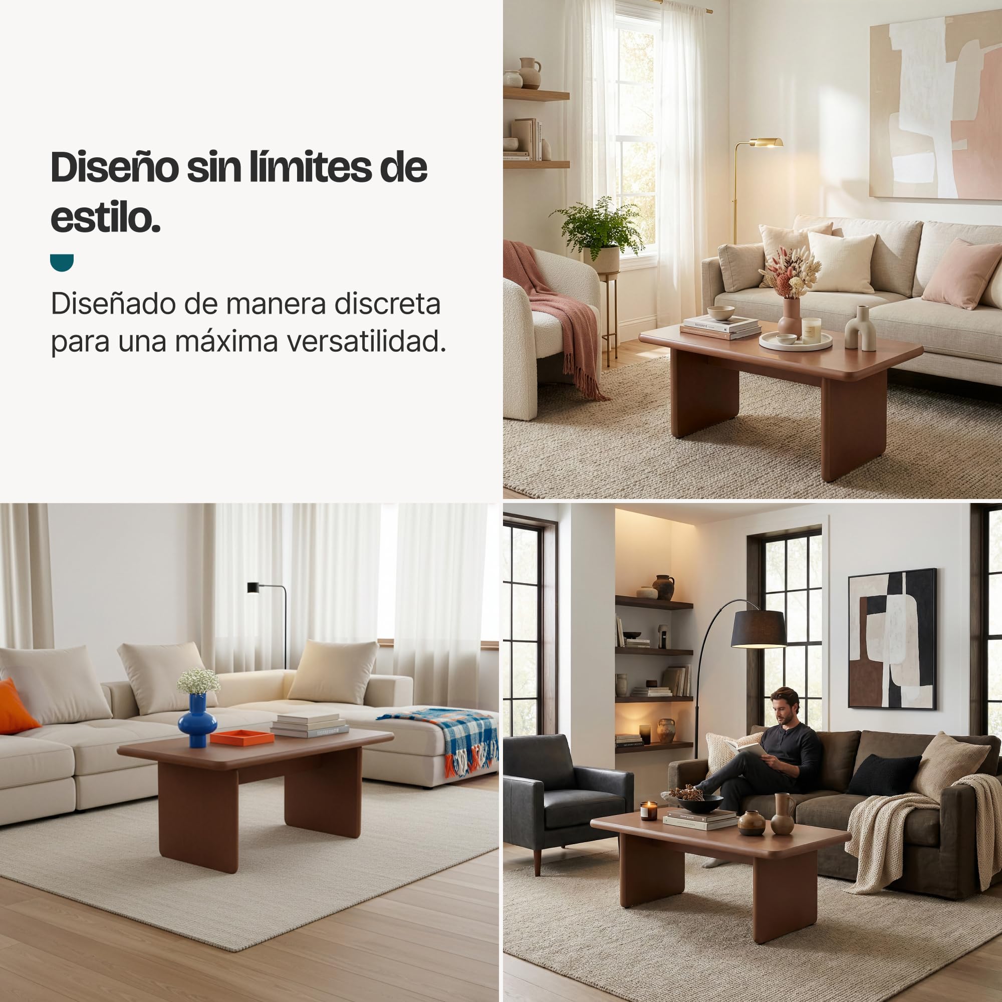 [en.casa] Mesa de Centro Gäljami Tablero Rectangular Peso Máx. 100 kg Mesita de Café Mesa Auxiliar de Sofá Salón Despacho 100 x 55 x 44 cm - Nogal