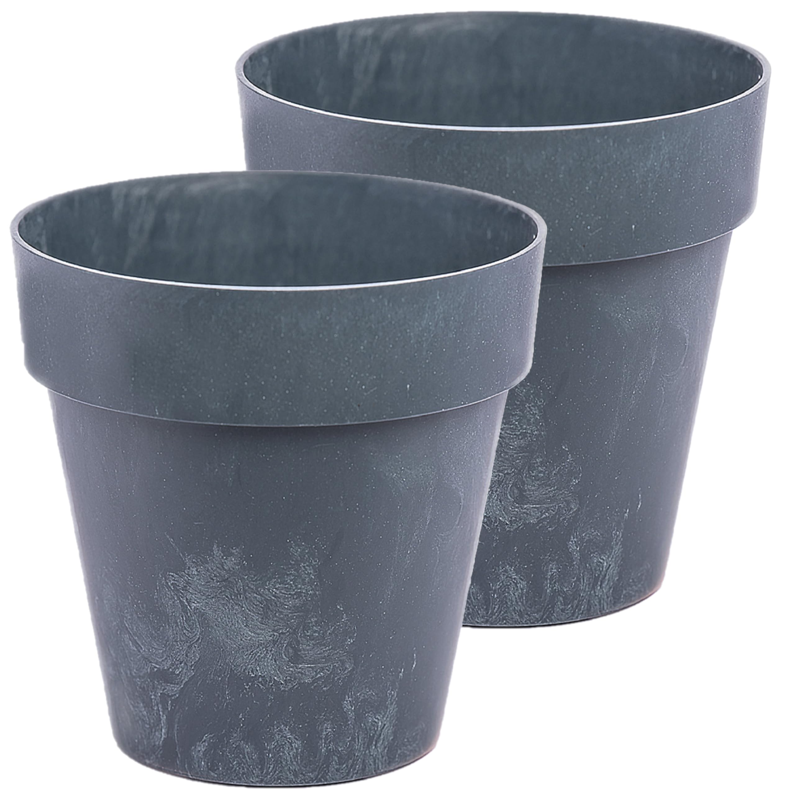Home Garden Ornaments Stone-Effect Plastic Plant Pots – Set of 2 Modern Lightweight Indoor & Outdoor Flower Pots, Durable Decorative Planters – (Anthracite, 16cm / 6 inch)