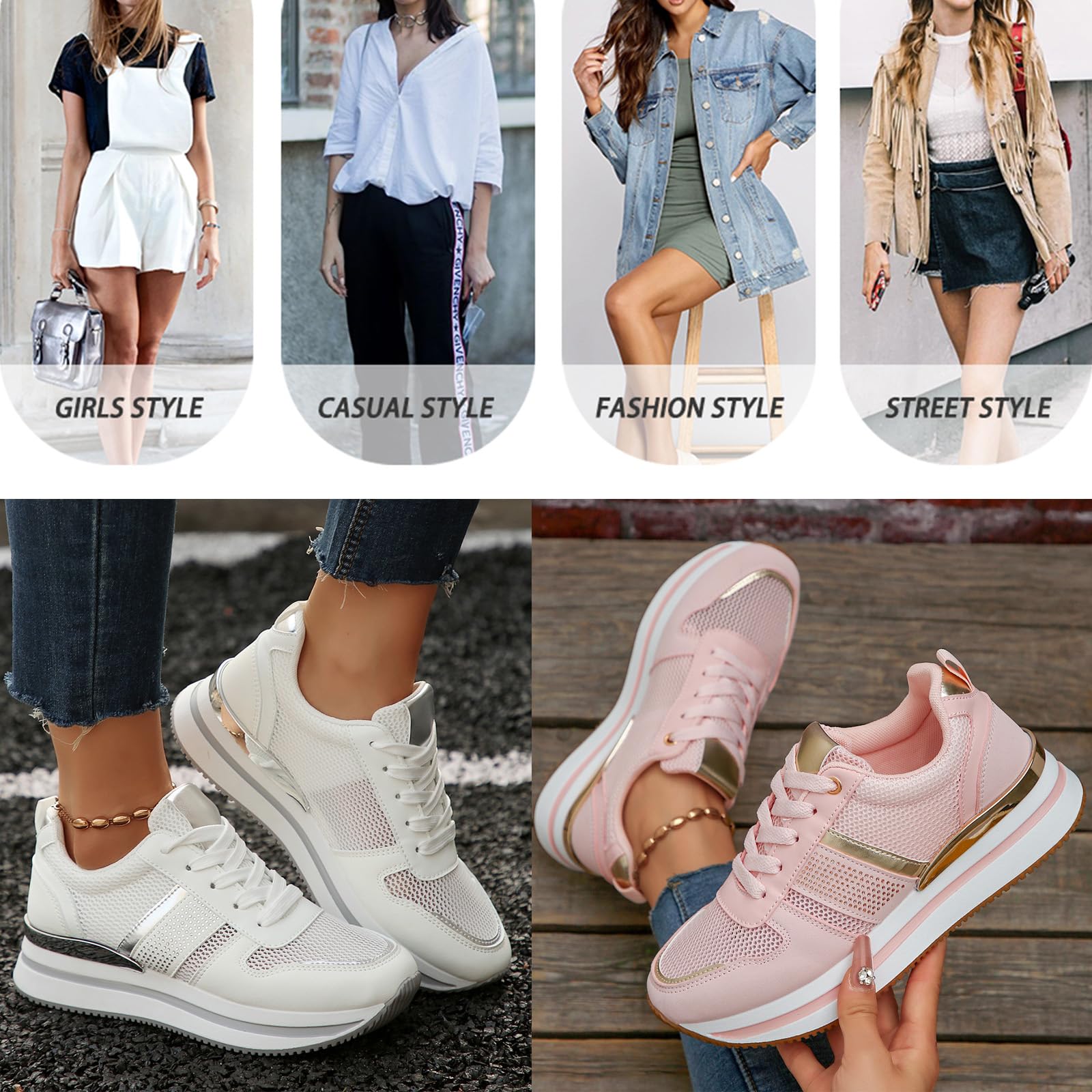 Tenis de plataforma para mujer, estilo retro, para caminar, con cuña