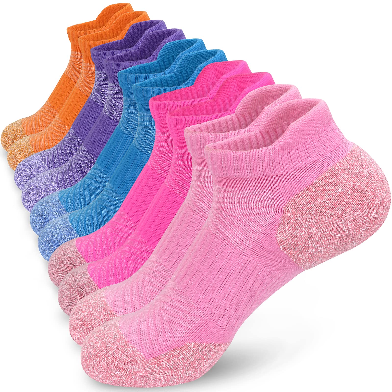 ouhos 5 Pairs Womens Anti Blister Running Trainer Socks, Thick Cushioned Cotton Ankle Socks for Sports, Walking, Work, Size 4-7