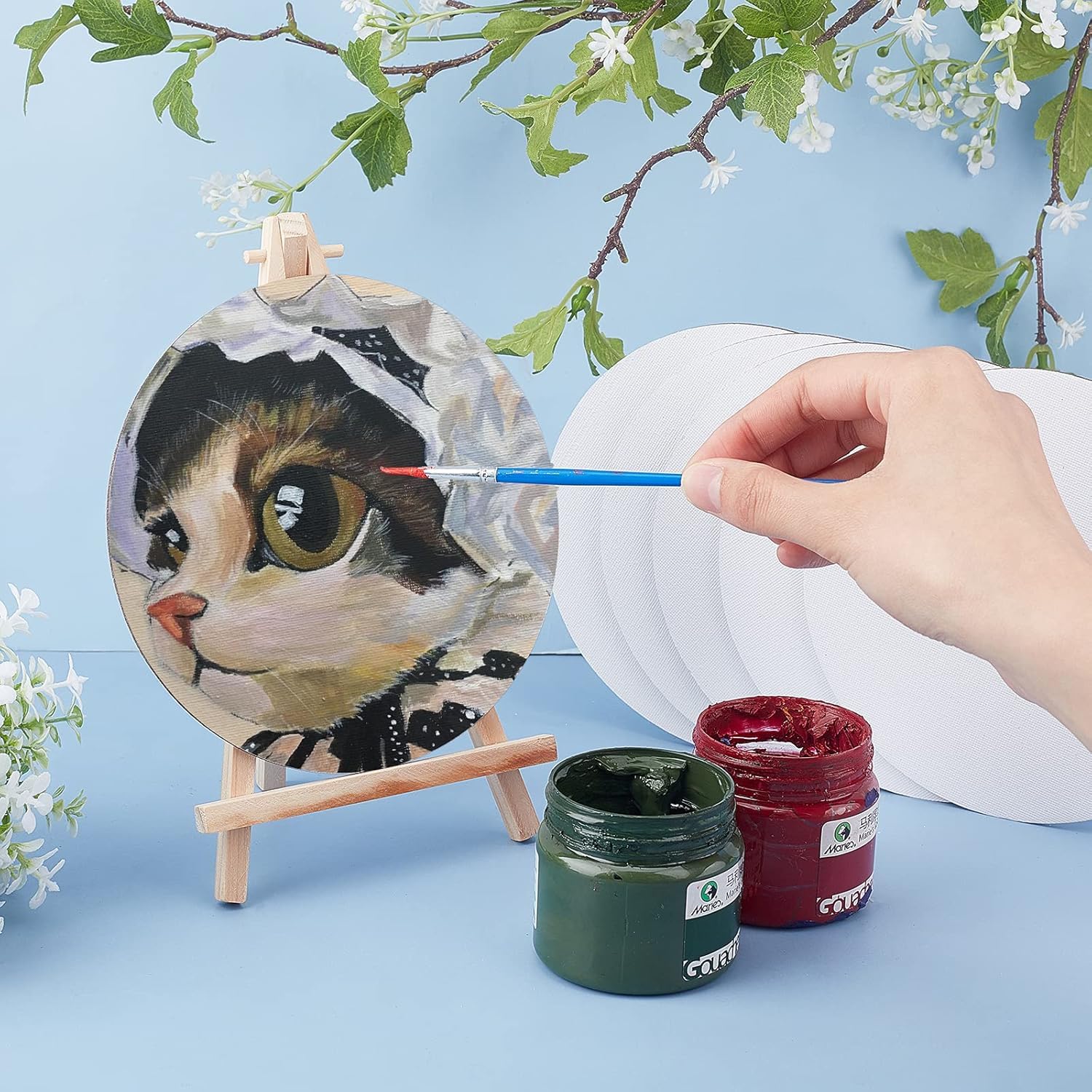 MisFun Papier Aquarelle 300g - 50 Feuilles Blanches + 50 Pompons, Papier Coton Naturel Pour Bricolage Et Cadeaux