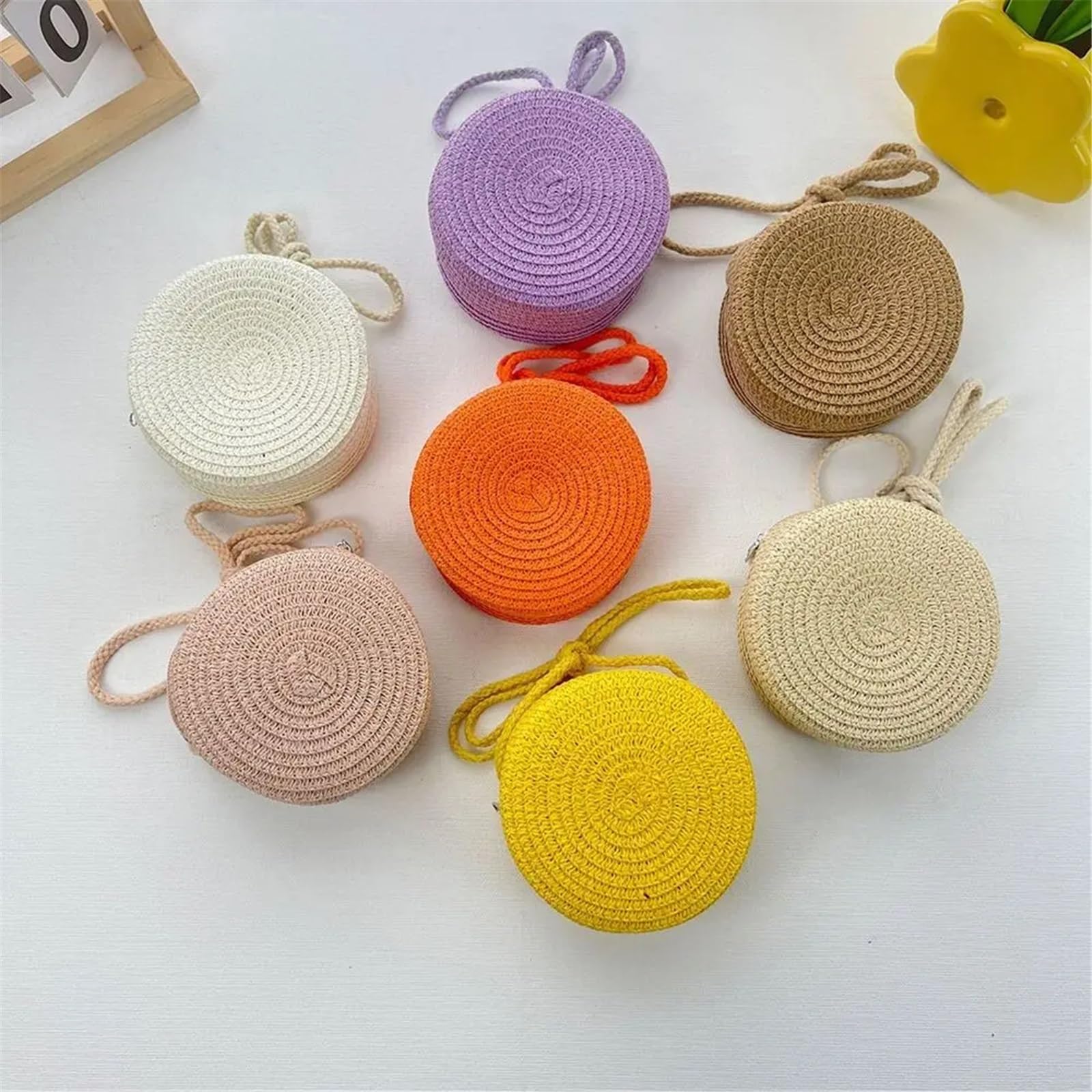 Bolso de Mano de Mujer Bolso Bandolera de Paja Redondo Tejido a Mano for Playa(Orange)