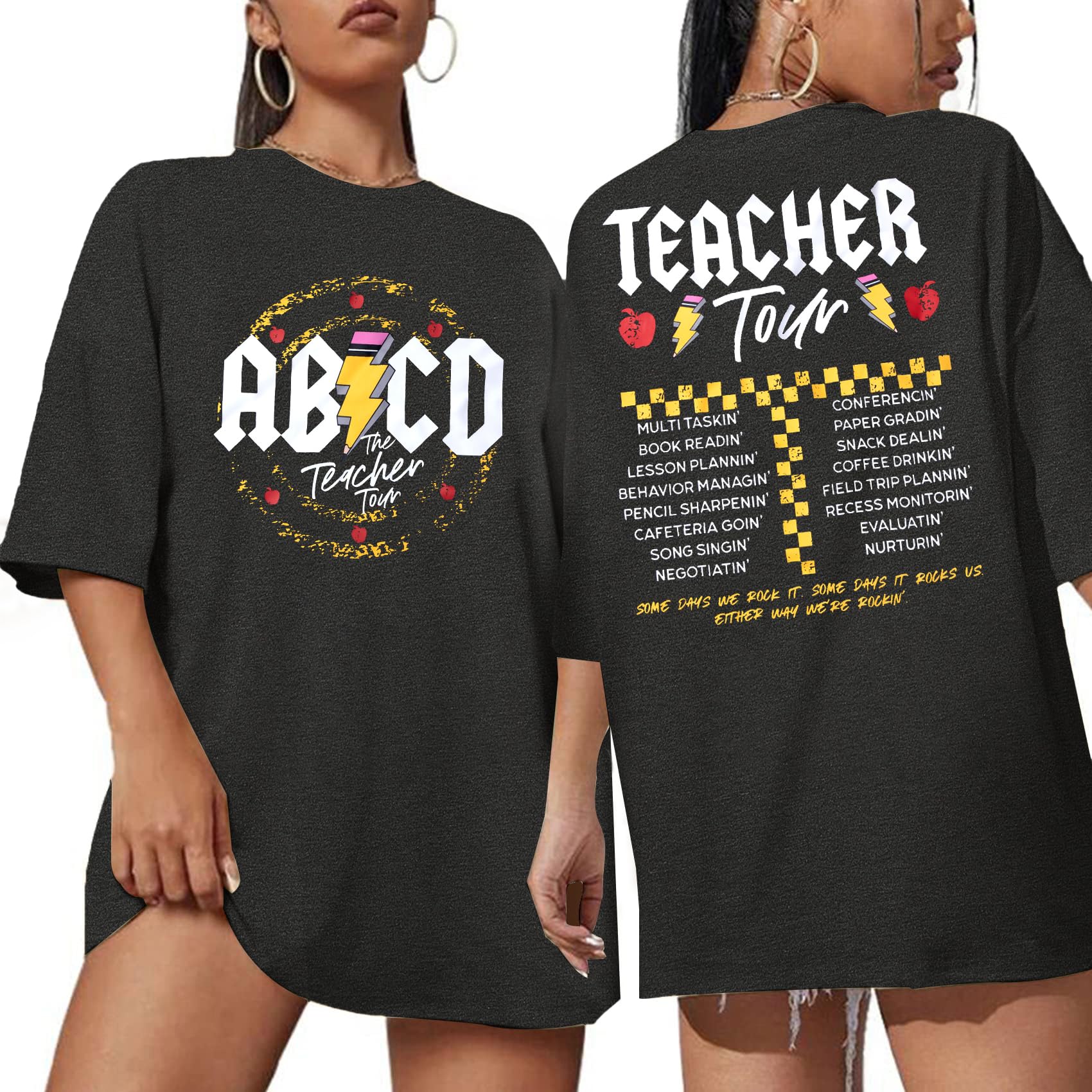 KIDDADTeacher Shirts ABCD The Teacher Tour Tshirt Oversized Funny Graphic Tee Summer Casual Short Sleeve Tops