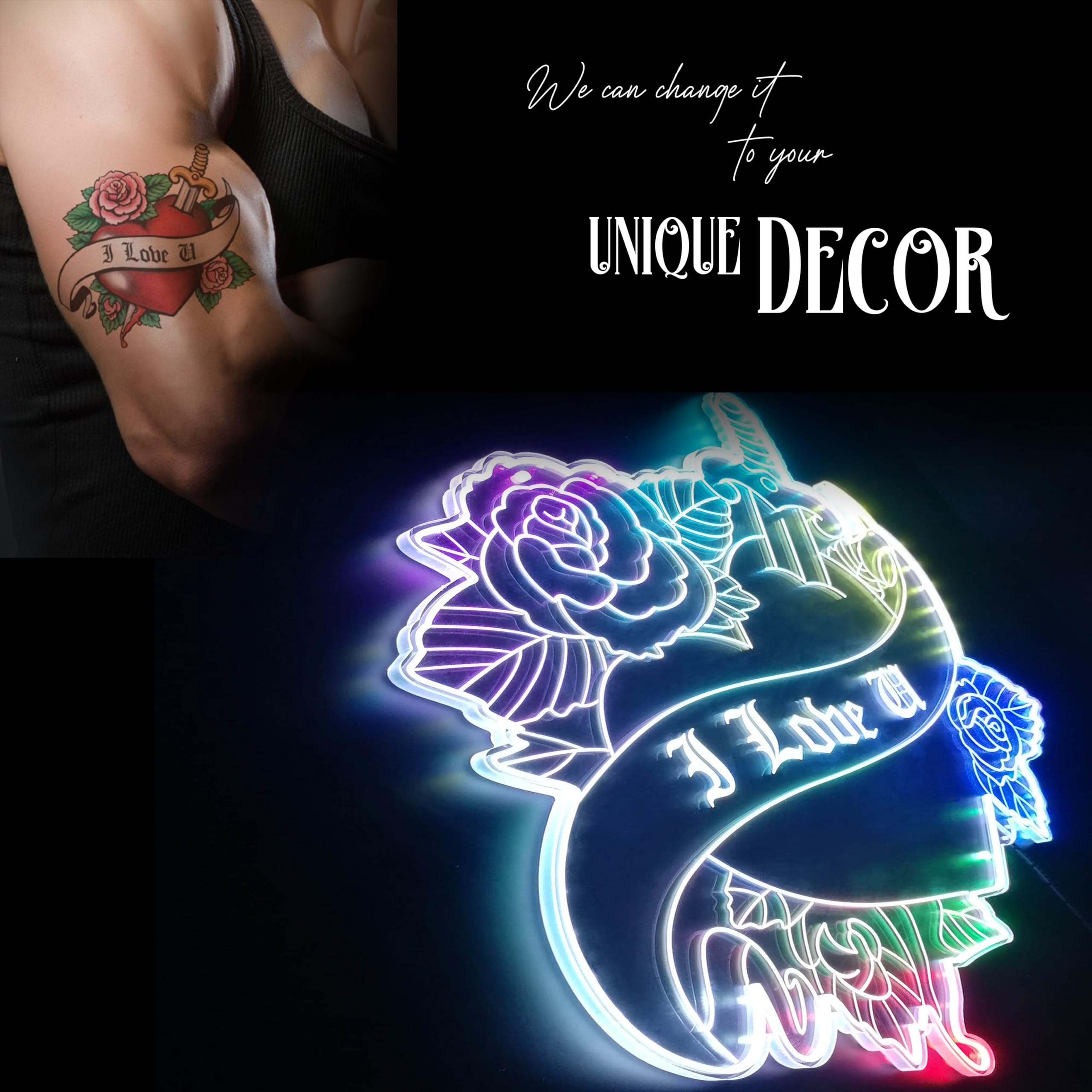 ADVPRO Fully Custom Tattoo RGB Dynamic Glam LED Sign - Cut-to-Edge Shape - Smart 3D Wall Decoration - Multicolor Dynamic Lighting st06w28-fnd-p0051-tm-c