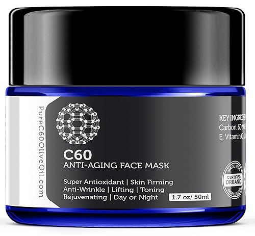 Mascarilla antienvejecimiento C60 de 1.7 fl oz con té verde, aloe, ubiquinona (CoQ 10), vitamina E y vitamina C para hombres y mujeres, hecha con